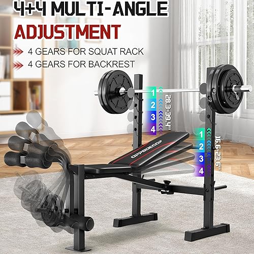 Miniatura 2 de OPPSDECOR Juego de banco de pesas multifunción con soporte para sentadillas, extensión de piernas y banco de entrenamiento ajustable para