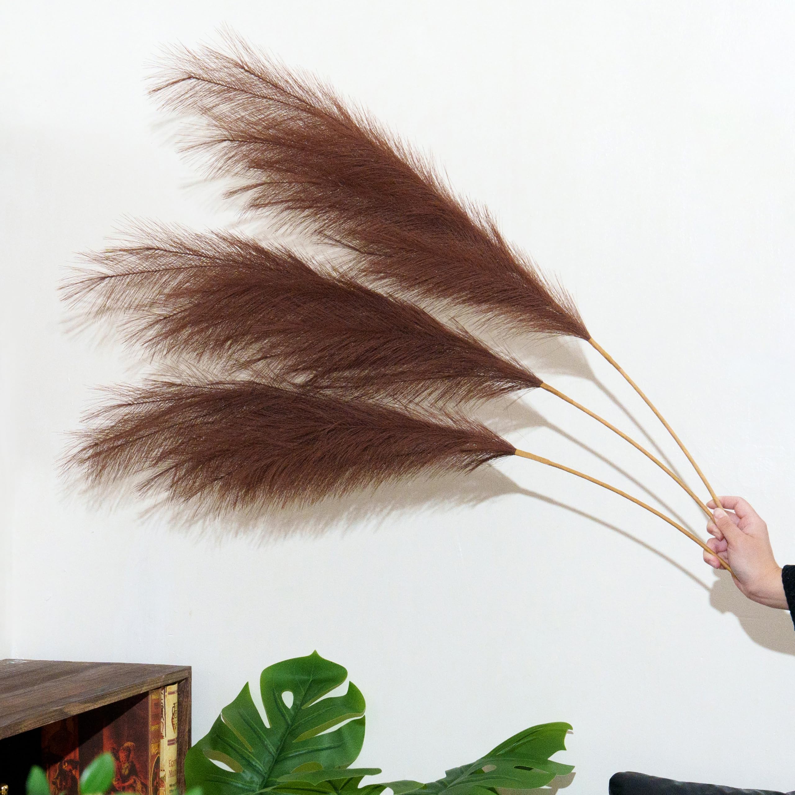 Lot de 8 herbes de pampa artificielles de qualité supérieure - Marron - 110 cm - Sans montage - Grandes fleurs de pampa artificielles - Moelleuses - Longues fleurs artificielles pour
