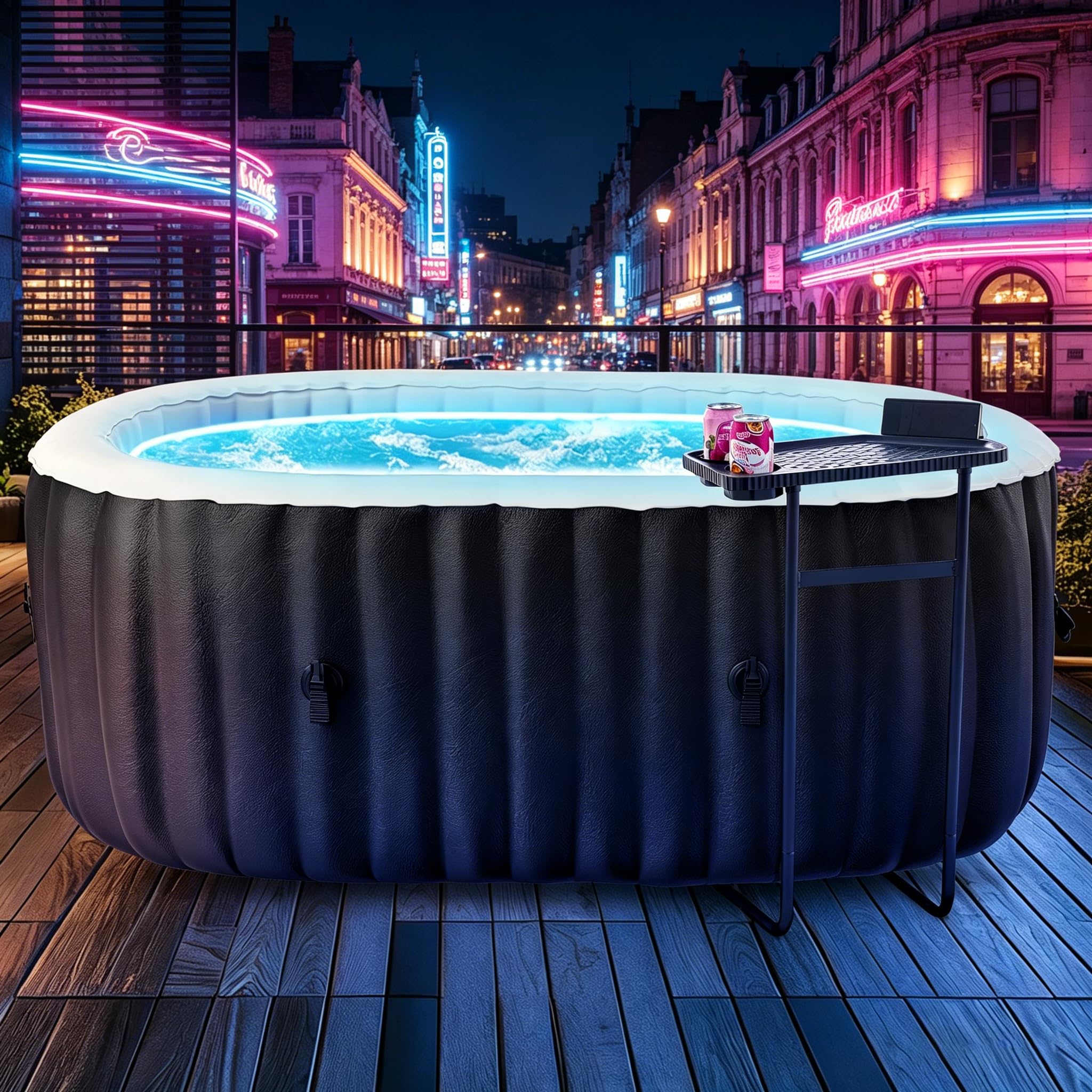 Whirlpool Outdoor Aufblasbar mit Licht 2 Personen 190x120x63.5cm Hot Tub Mit LuftdüSen, Isoliertem Deckel, Matte Und Heizungspumpe In-Outdoor SPA Pool Kreisen (2-Personen-Ellipse mit Licht)