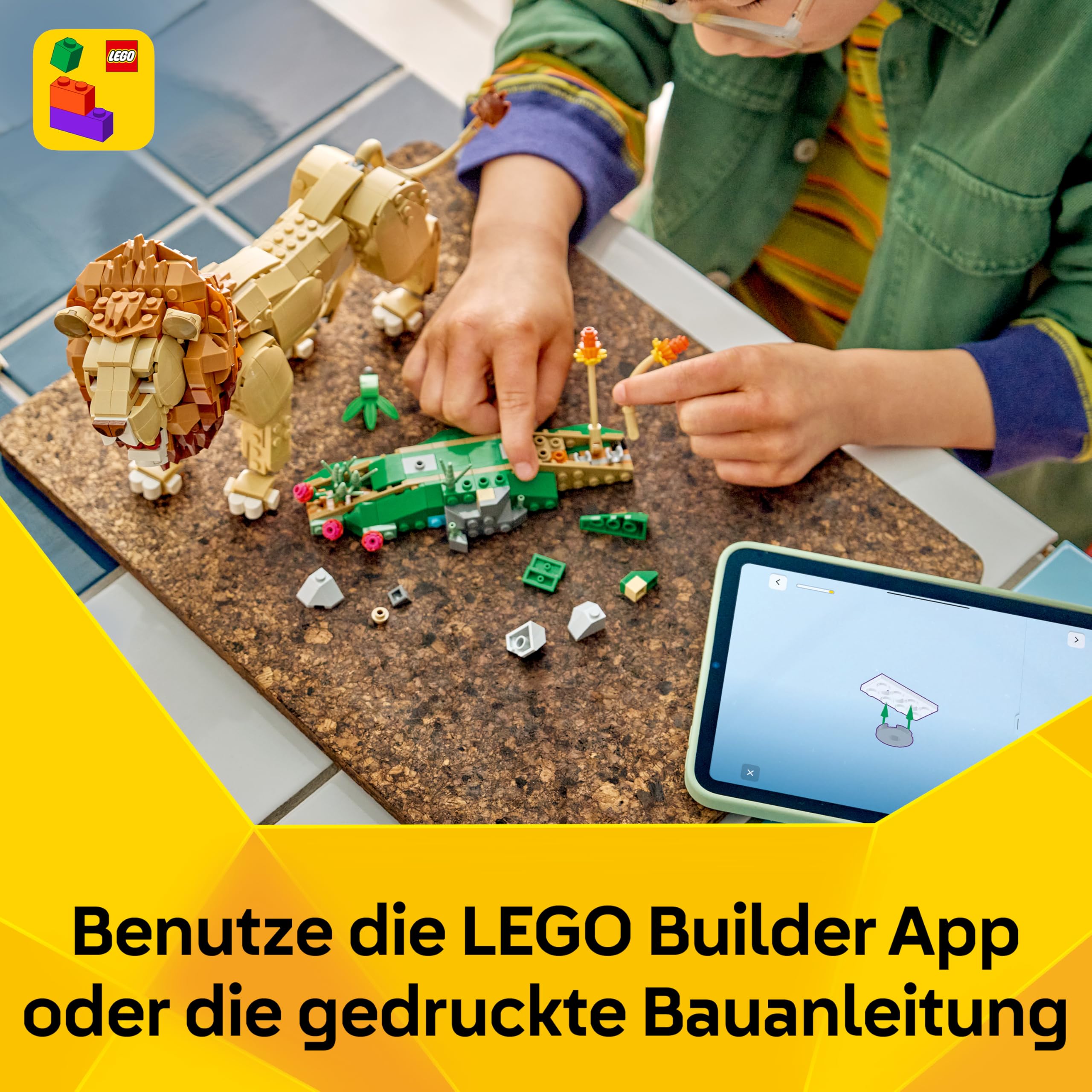 LEGO Creator 3-in-1-Set Wilde Tiere: Majestätischer Löwe - Bauset für Kinder ab 9 Jahren - Löwe, Löwin oder 2 Löwenjunge zum Bauen, Spielen und Ausstellen - Geschenk - 31386