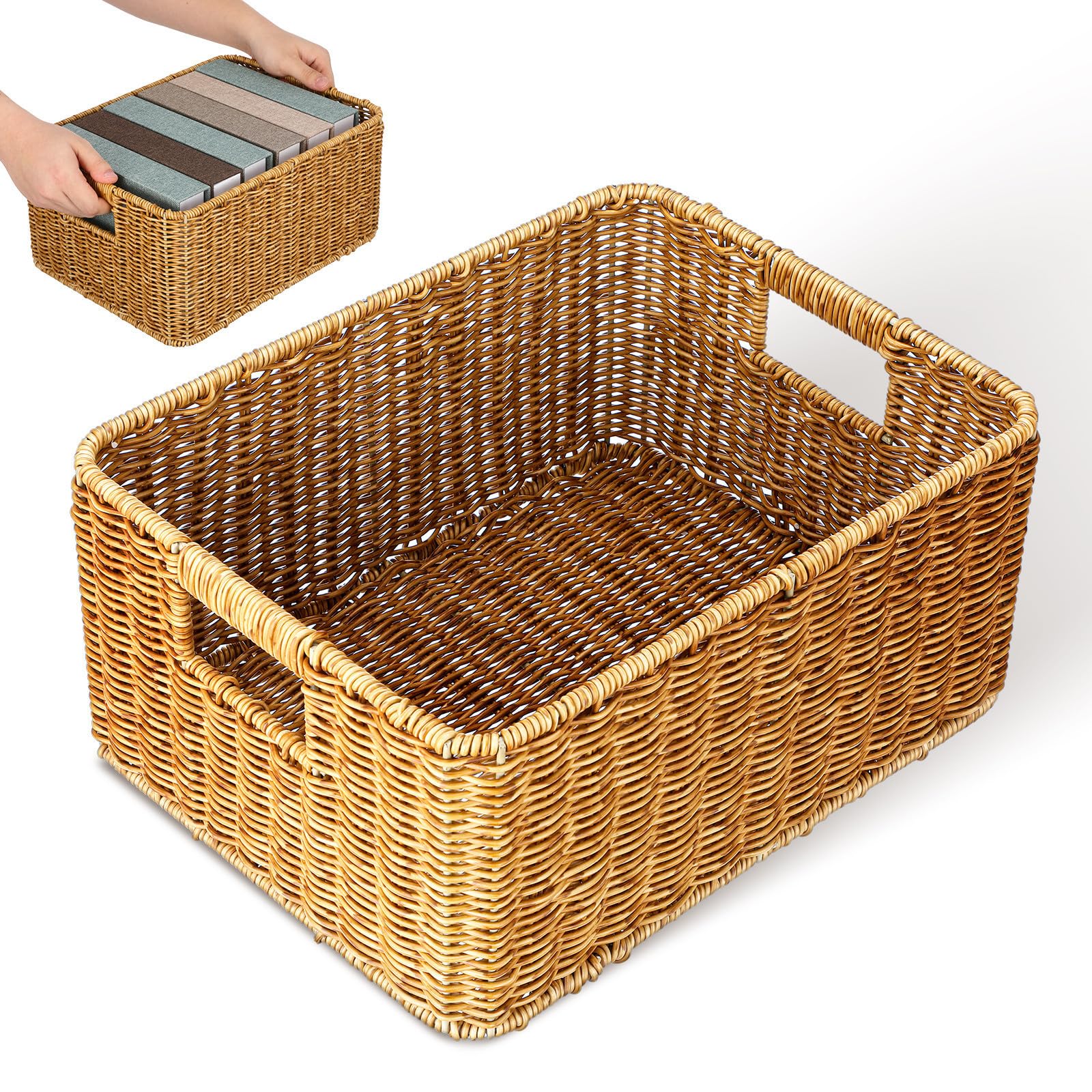 Panier de rangement grande capacité en imitation rotin et fer pour stockage