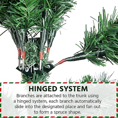 Miniatura 7 de Yaheetech Árbol de Navidad artificial de abeto Kingswood sin luz, de 6 pies, árbol de Navidad delgado con bisagras con 814 puntas de ramas y soporte