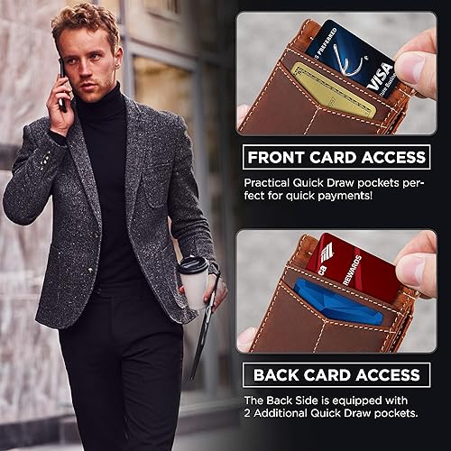 Miniatura 4 de SERMAN BRANDS RFID Blocking Wallet Slim Bifold - Genuine Leather Minimalist Front Pocket Wallets for Men with Money Clip Gift