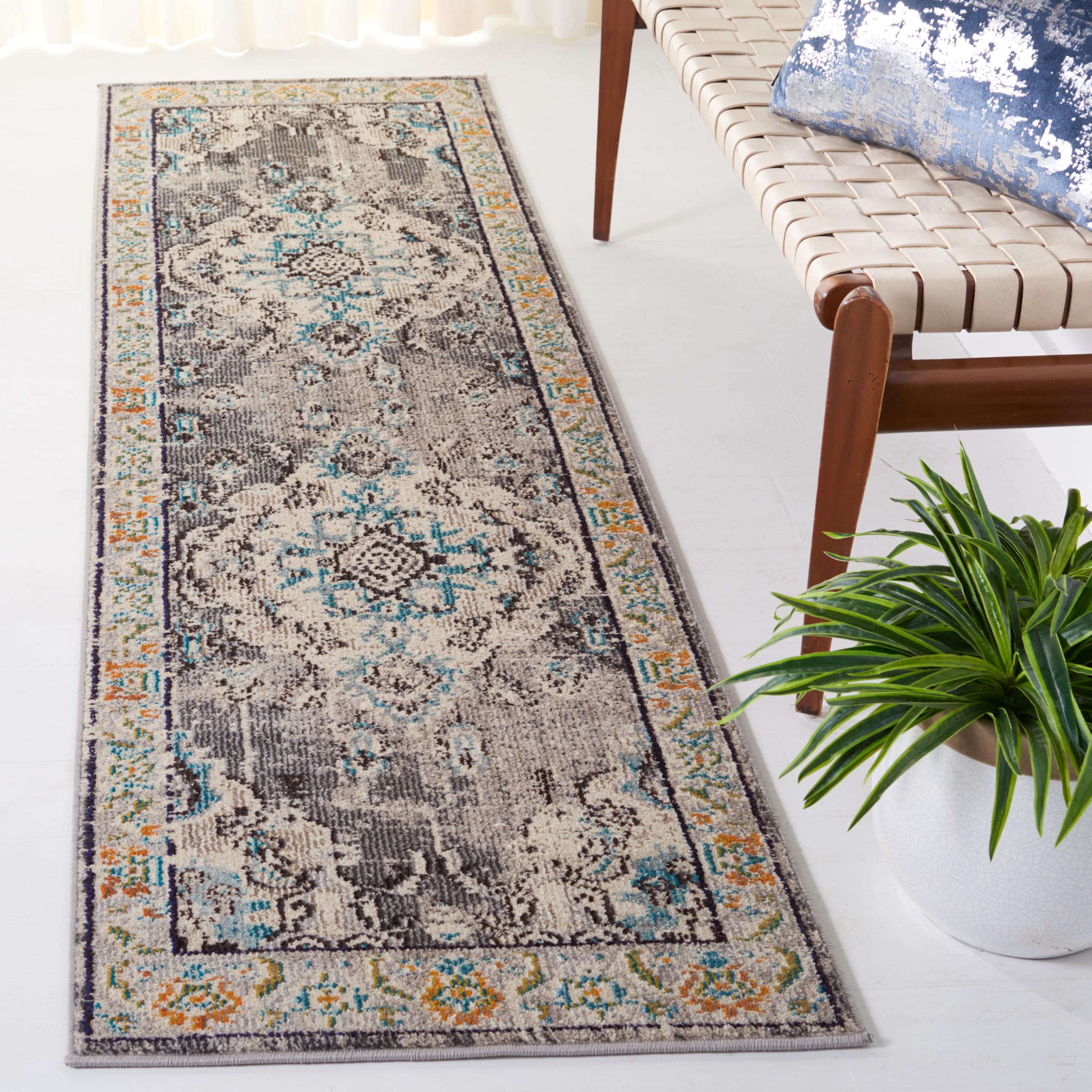 Tapis Monaco Safavieh gris et bleu clair 66x183 cm pour couloir et salon