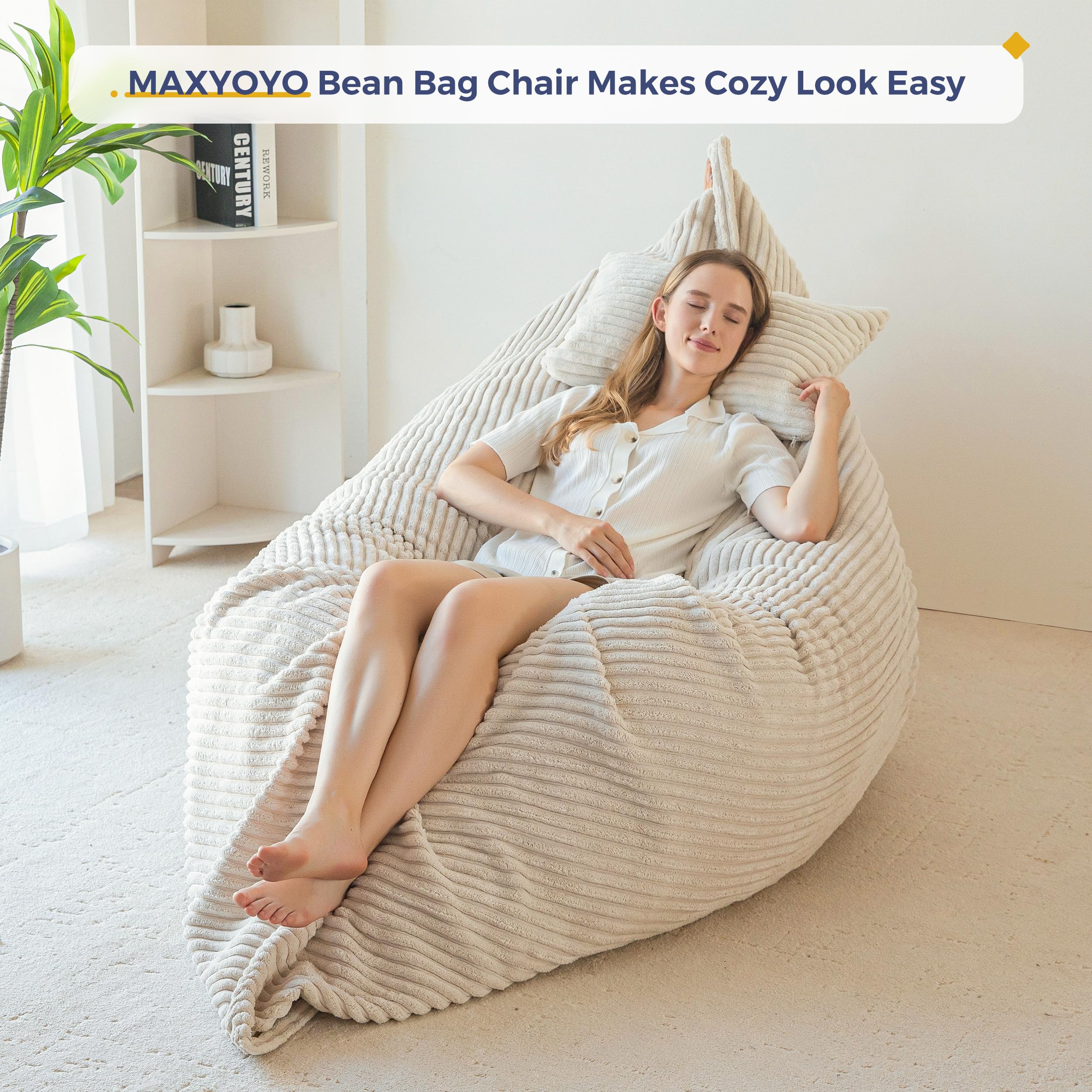MAXYOYO Sitzsack XL, aus Cordstoff Abnehmbar, Riesen Bean Bag mit Flauschiger Schaumstoff Füllung, Großes Bodenkissen für Erwachsene & Kinder