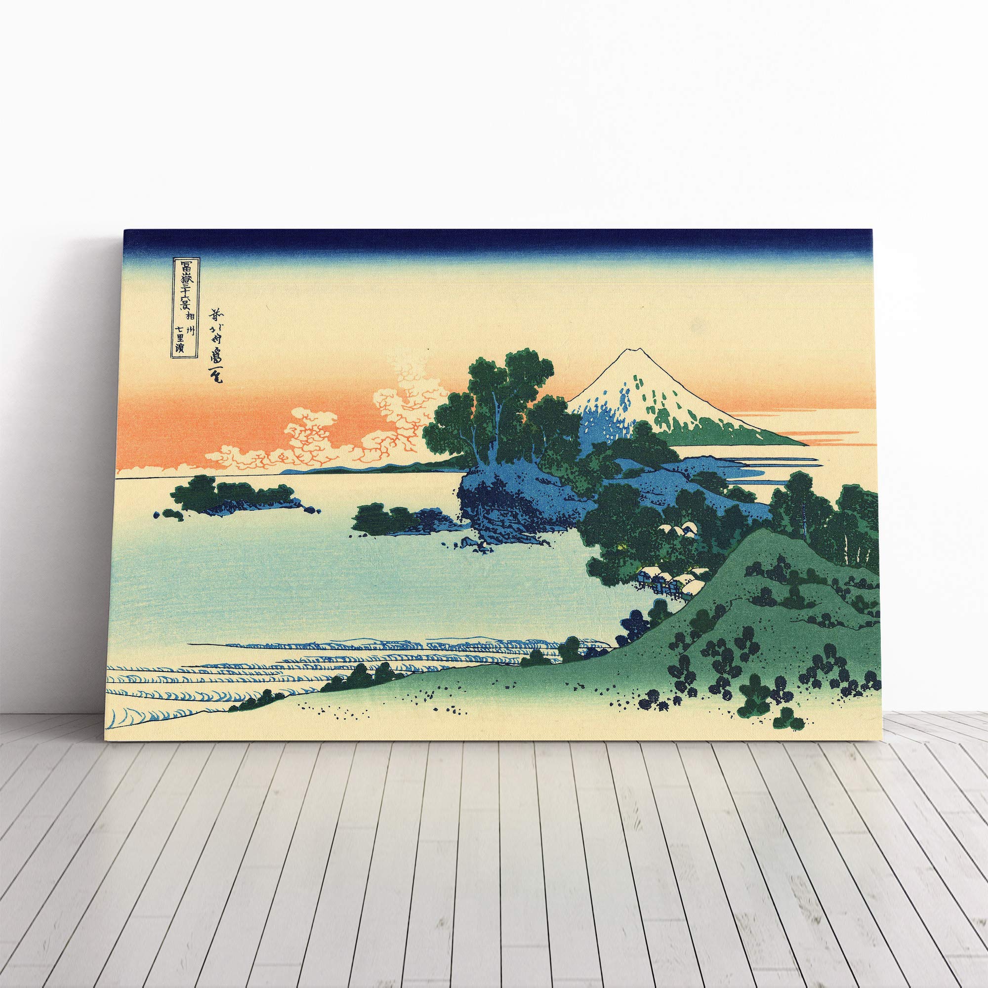 Hokusai Japanese Oriental Shichiri Beach Canvas Print | Gallery Wrapped 30mm Frame Wall Art | 24x16 inches | Ready to Hang | Asian Seascape Picture | Living Room Bedroom Lounge Office