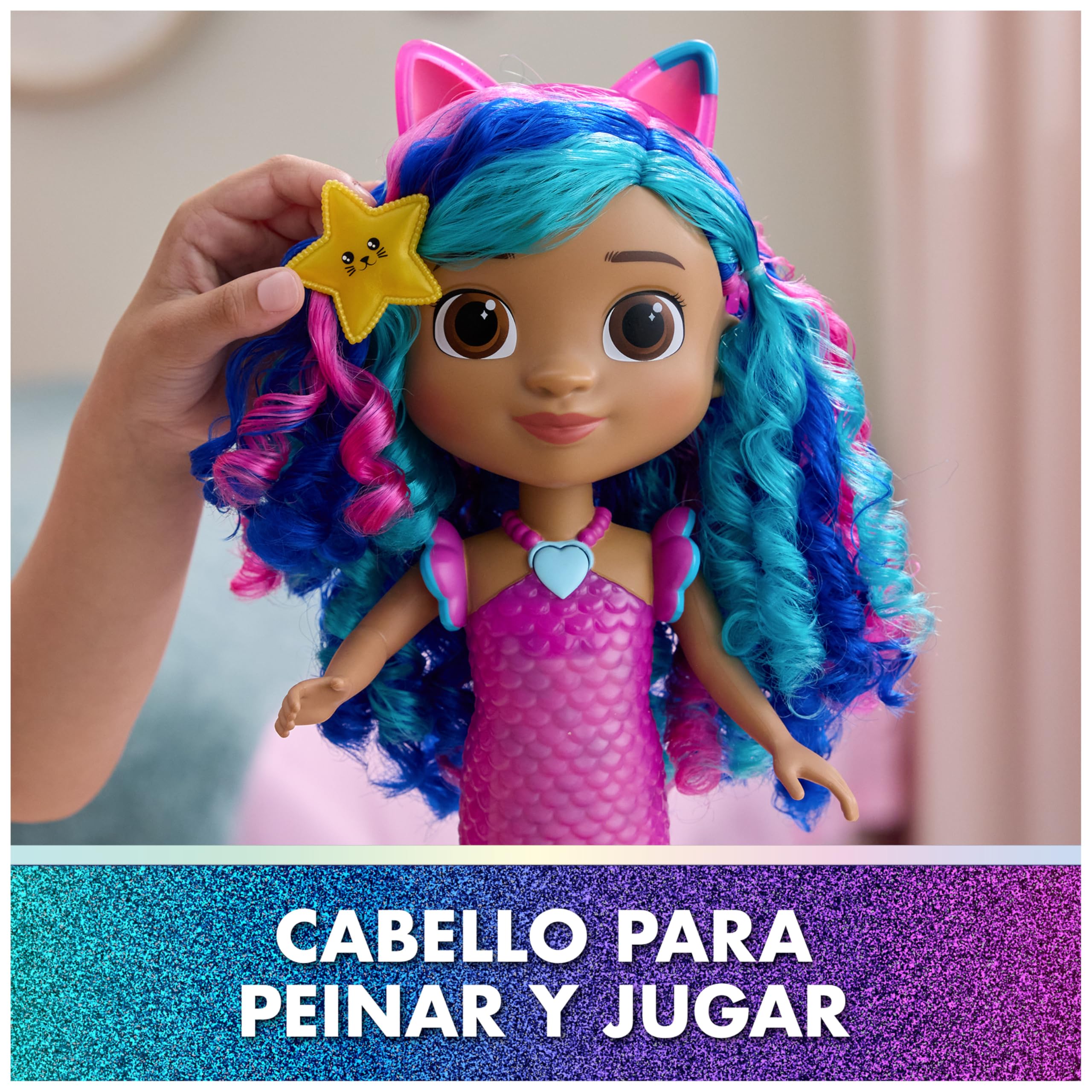 La Casa de Muñecas de Gabby - Muñeca Interactiva Gabby Sirena Canta y Brilla de la Película, con Luces y 14 Sonidos, Resistente al Agua y con Cola Que Cambia de Color - Regalo Niña 3 años +
