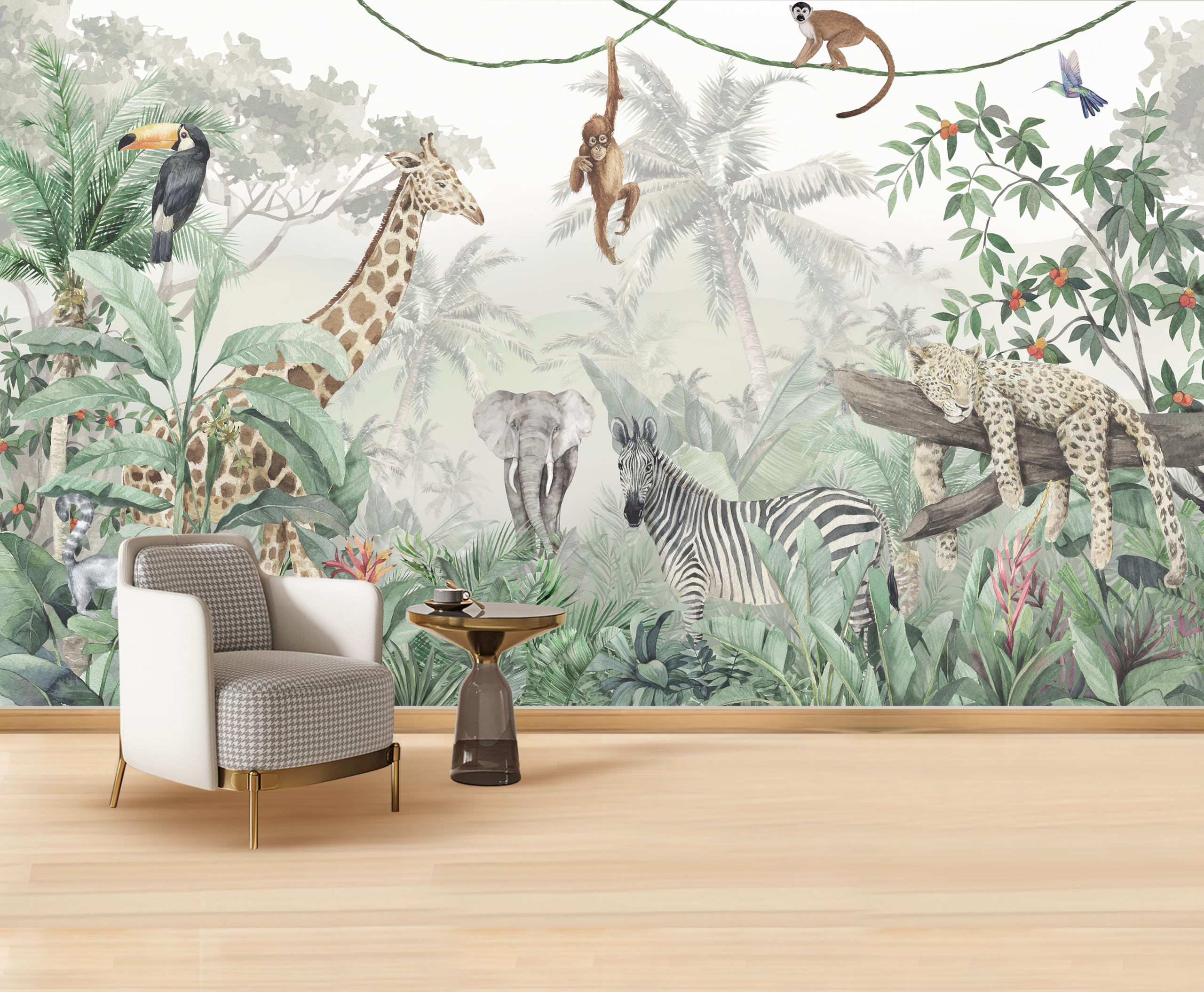 Motif girafe éléphant singe pour relooker un mur de chambre d'enfant facilement