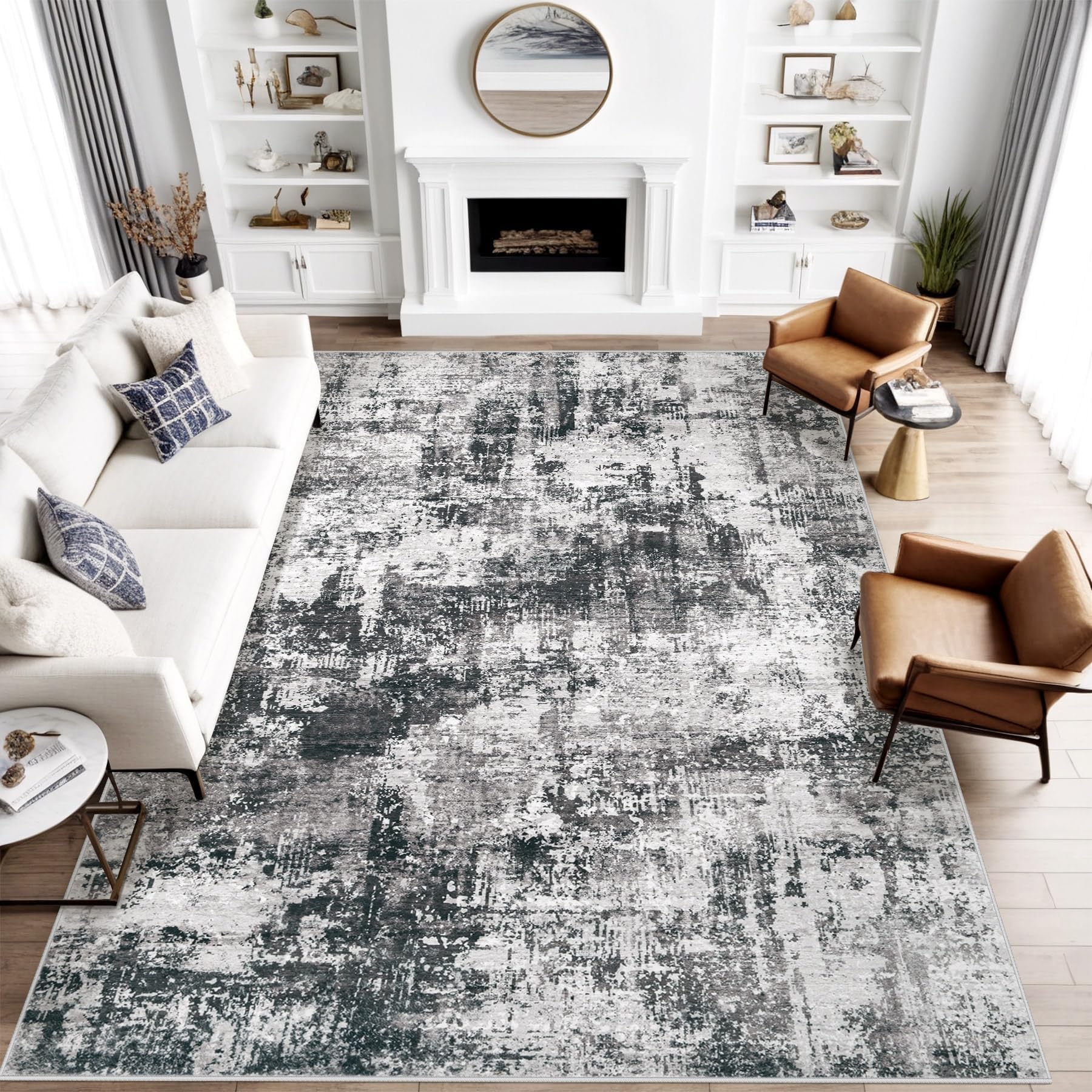 MXSANYOO 8x10 Black Grey Low-Pile Area Rug