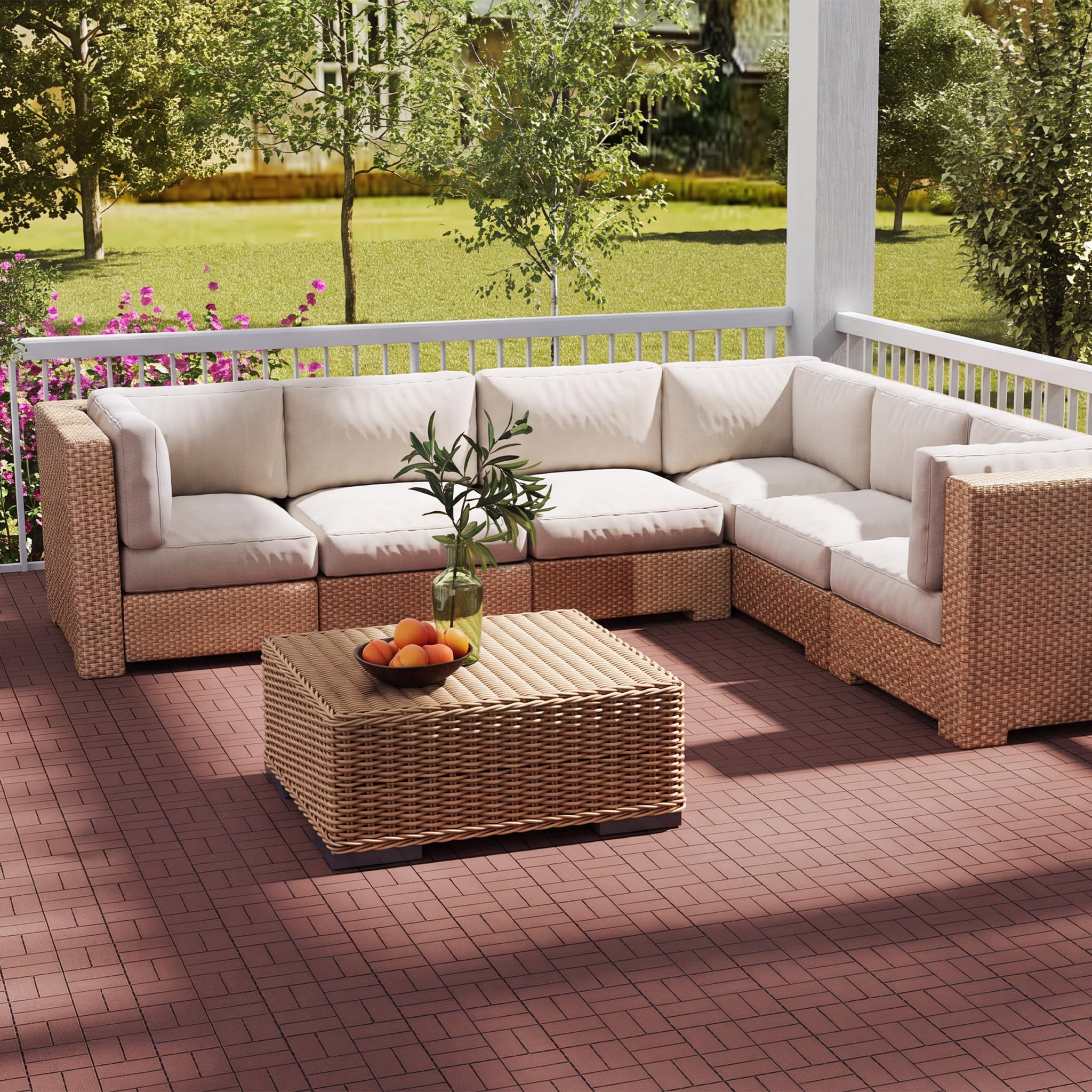 UISEBRT Piastrelle per terrazze e balconi, effetto venature del legno, piastrelle a incastro, per balcone, giardino, resistenti alle intemperie, con funzione di drenaggio, 30 x 30 cm, colore marrone