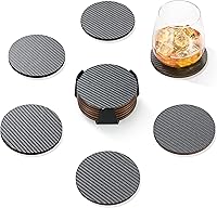 Vista 2 de Posavasos modernos para bebidas con soporte, posavasos de carbono y madera de primera calidad, diseño único (gris oscuro V2)