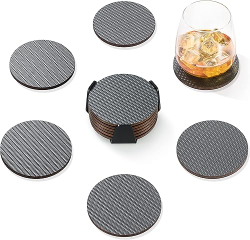 Miniatura 2 de Posavasos modernos para bebidas con soporte, posavasos de carbono y madera de primera calidad, diseño único (gris oscuro V2)