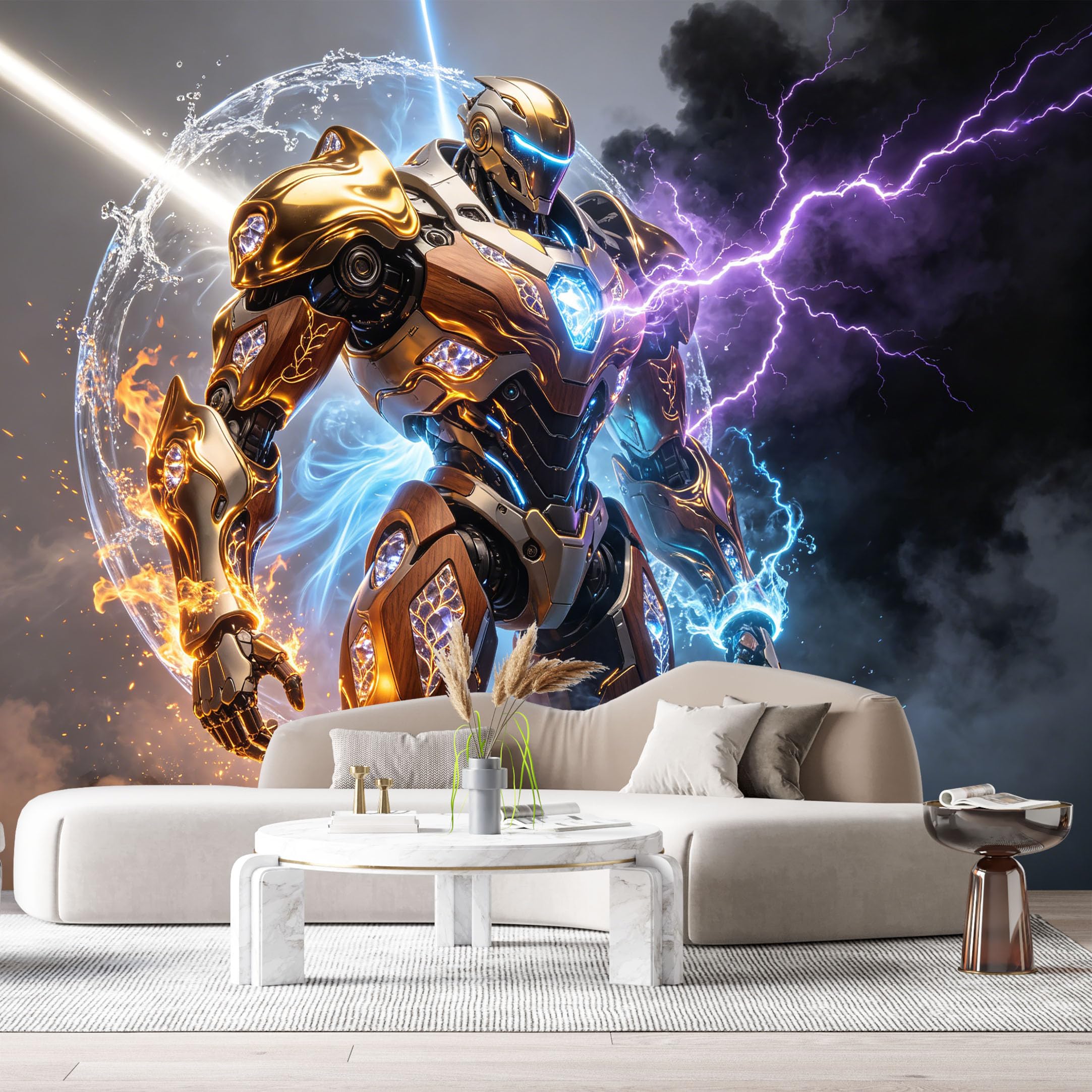 Custom Size Wall Murals Abstract Modern 3D Mecha Robot Energy Lightning SelfAdhesive Wall Fabric Removable Large Wallpaper for Photo Living Room