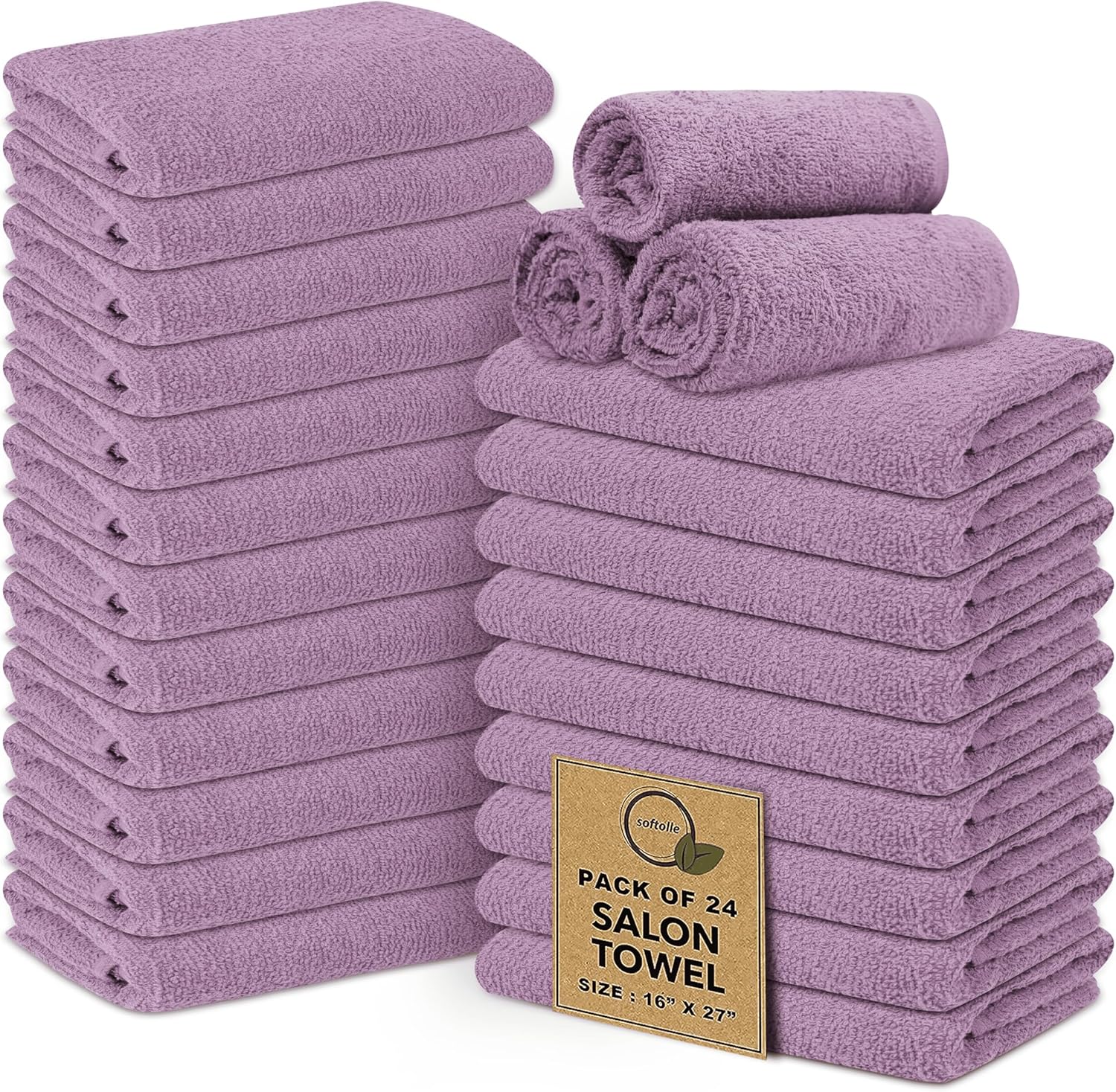Softolle Salon Towels – Pack of 24 (16x27) 100% Cotton Ring Spun – Ultra Soft, Highly Absorbent Hand Towels – Bulk for Spa, Gym & Salon (Purple Ash)