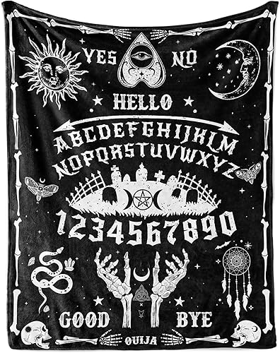 Ouija - Manta de tablero Ouija, regalo de bruja gótica para mujeres, manta de terror espeluznante y esqueleto de sol y luna, mantas suaves para sofá