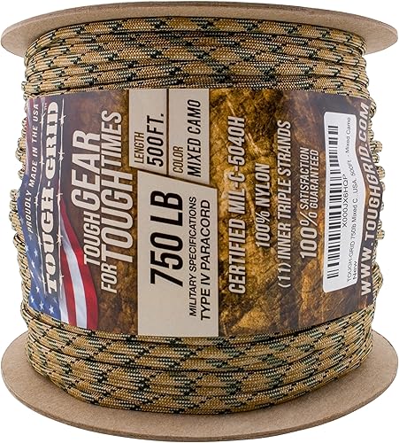 Miniatura 76 de TOUGH-GRID - Cuerda paracaídas de 340 kg, cuerda paracaídas 100% nailon Mil-Spec tipo IV utilizada por el ejército de Estados Unidos, ideal