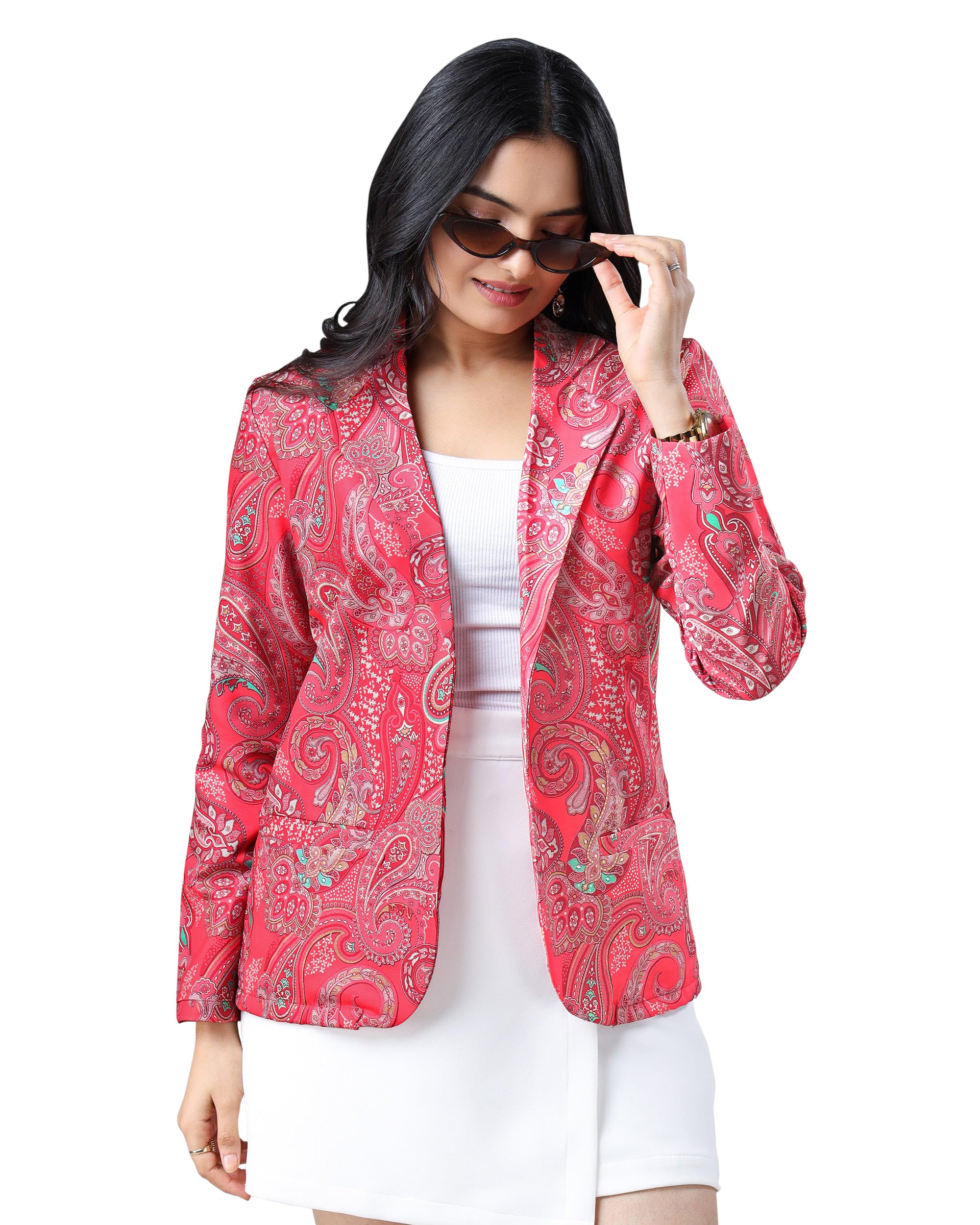 fabcurate curate your own fabric Affordable Style Women's Hot Paisley Jacket -Versatile, Comfortable, All-Season Rayon Blend, Pink, Full Sleeve, Regular Fit, Notched Collar – Perfect for Everyday Wear & Special Occasions-picture-11
