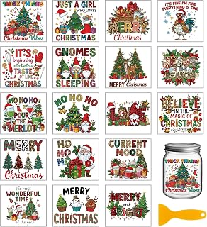 GLOBLELAND 18 Sheets Christmas Text Rub on Transfers Sticker for Vase Crafts 3.9x3.6inch Colorful Gnome UV DTF Cup Wraps Decals Merry Christmas Transfer Stickers for Furniture Cup Glass Bottle Decors