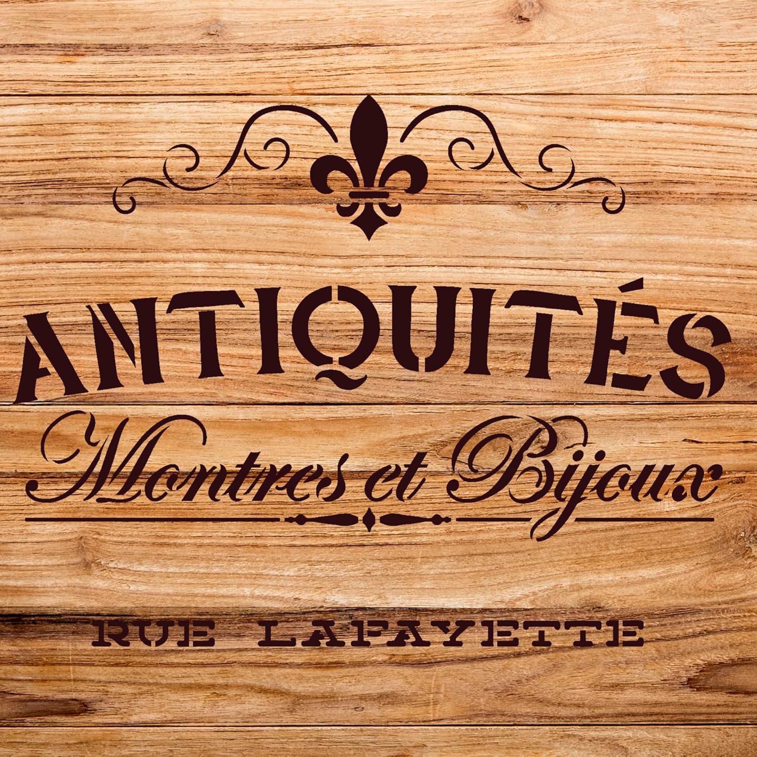 Antique French Words Stencil Pattern for Walls and Crafts, Reusable Mylar Template, Elegant Design for Home Decor and DIY Projects - Size A3 (16.5" x 11.7")