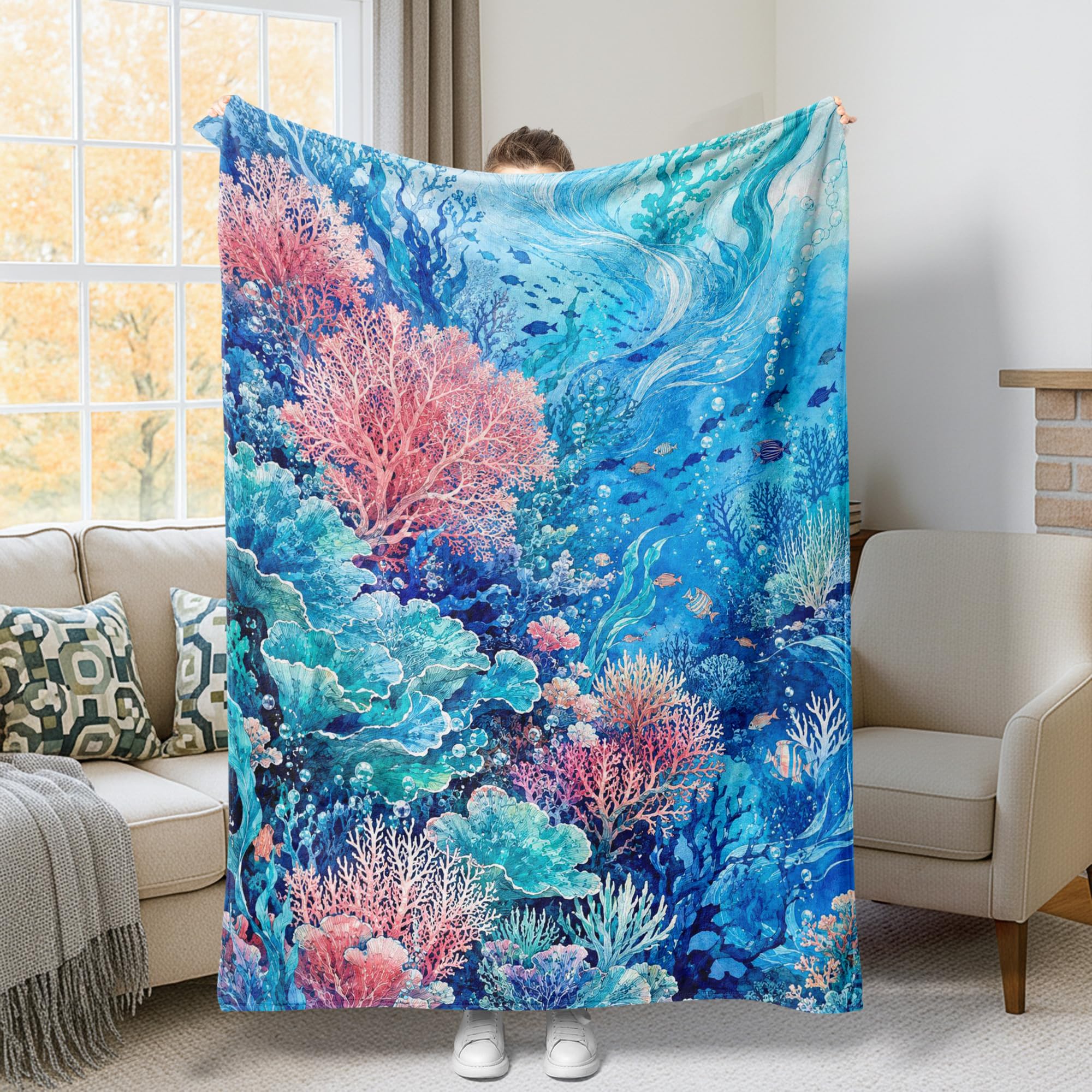 Couverture corail poisson tropical idéale pour votre canapé de salon