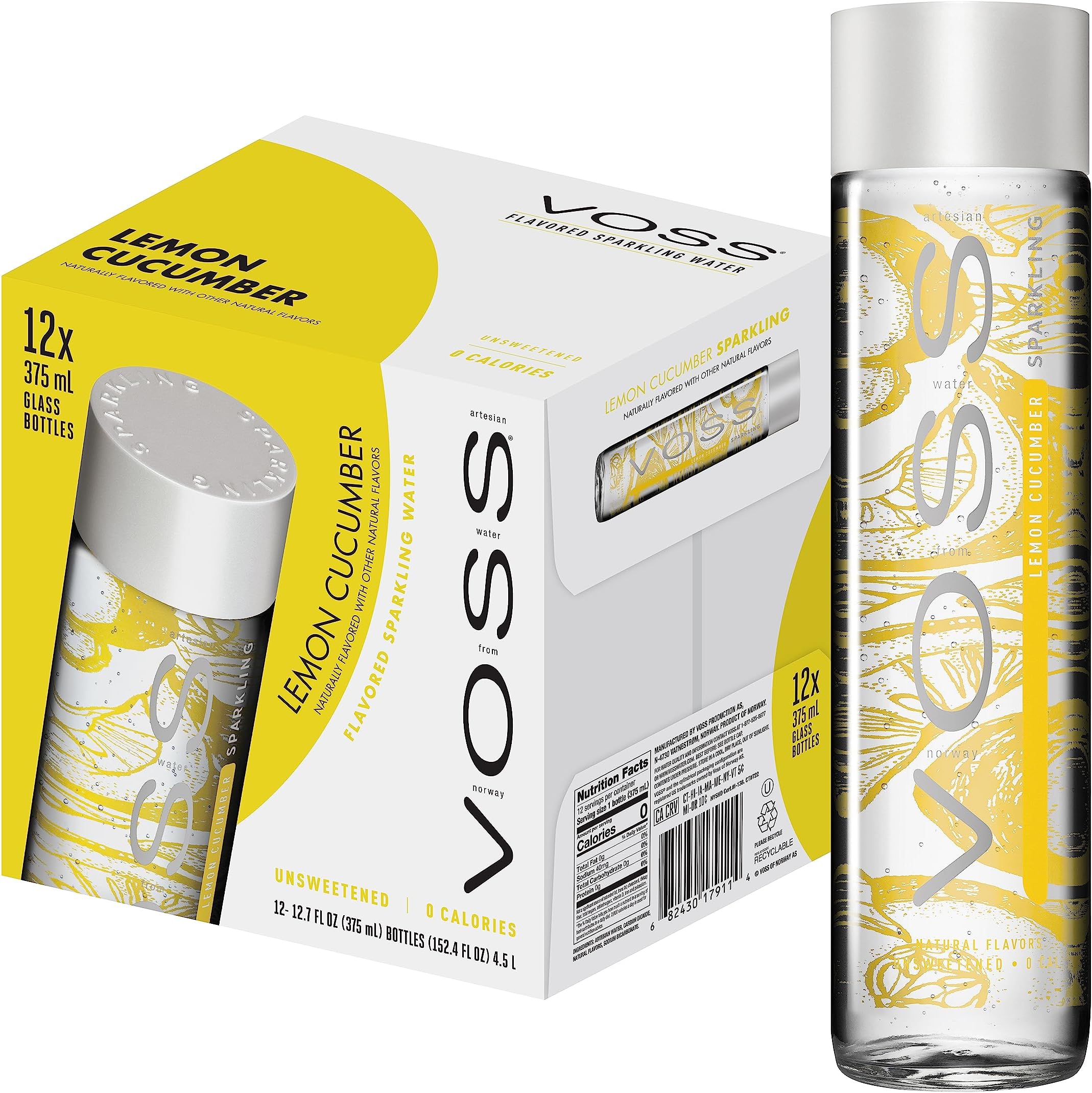 Lemon Cucumber Artesian Sparkling Water, 12 x 375 ml, Yellow (800106)