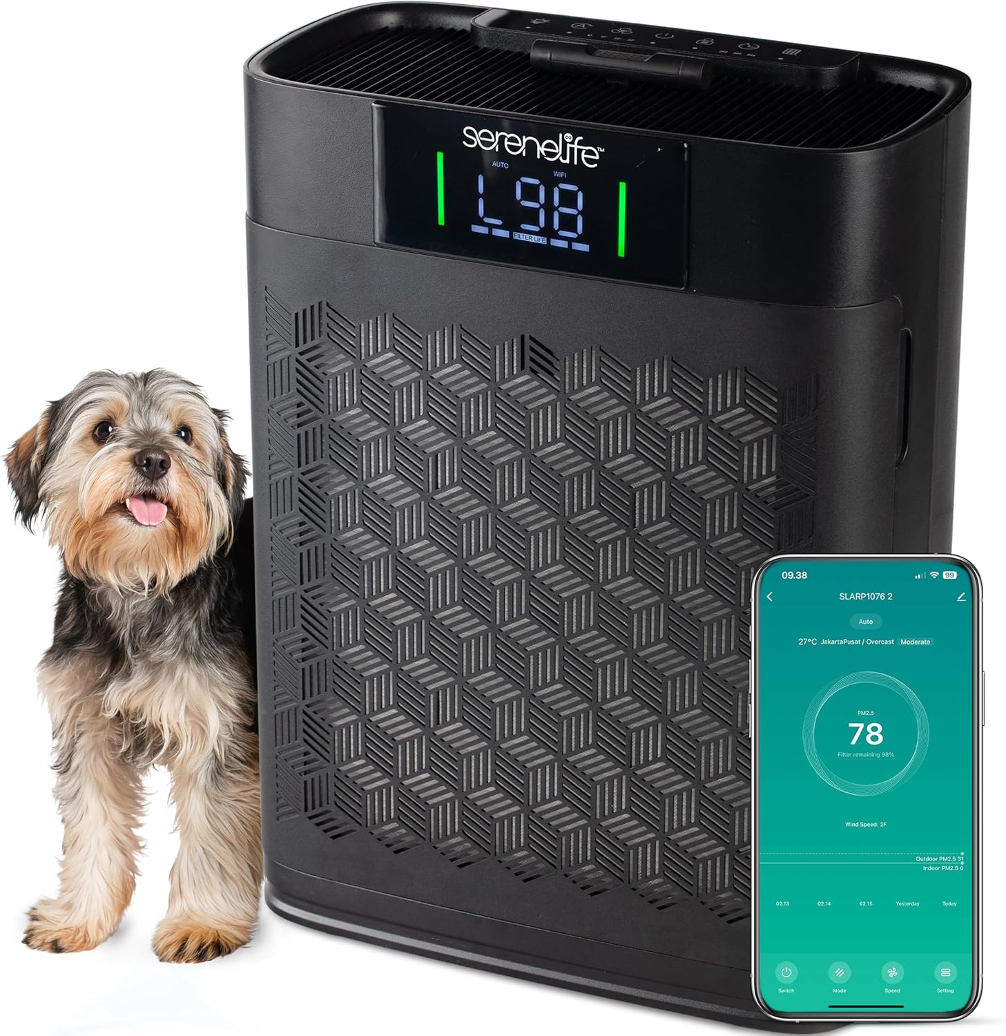 SereneLife HEPA Air Purifier, Smart Control 3 Stage Air Filter for Home, Removes Dust, Pet dander, Odor, Mold From Bedroom Large Room - Washable Filter, Quiet Sleep Mode, Auto Mode, Timer