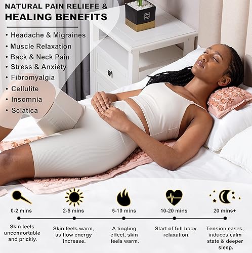 Miniatura 4 de Juego de alfombrillas y almohadas de acupresión lino ecológico natural y relleno de fibra de coco para aliviar el dolor de espaldacuello ciática