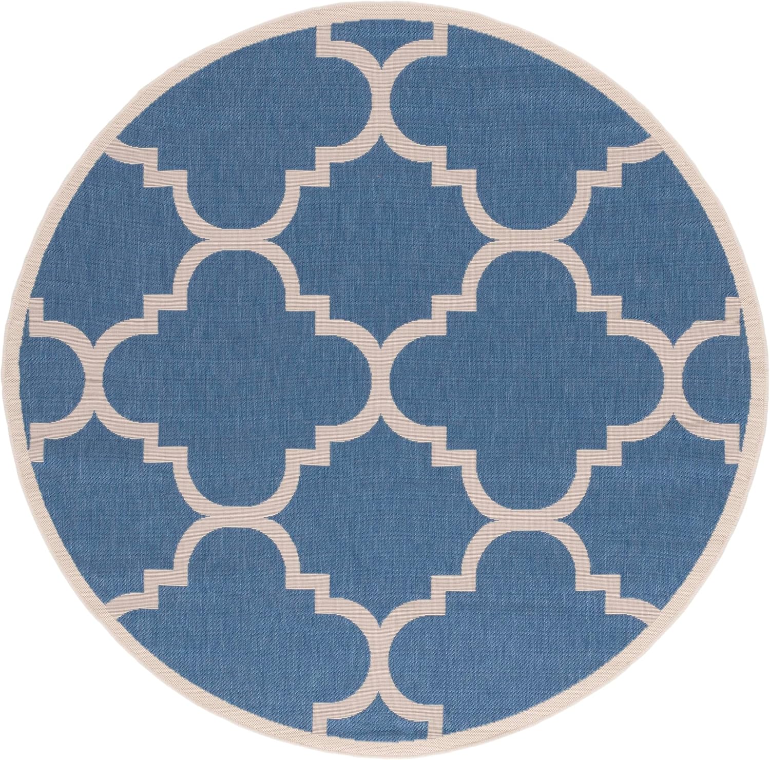 SAFAVIEH Courtyard Collection 6'7" Round Blue/Beige CY6243 Moroccan Trellis Indoor/ Outdoor Waterproof Easy Cleaning Patio Backyard Mudroom Area Rug