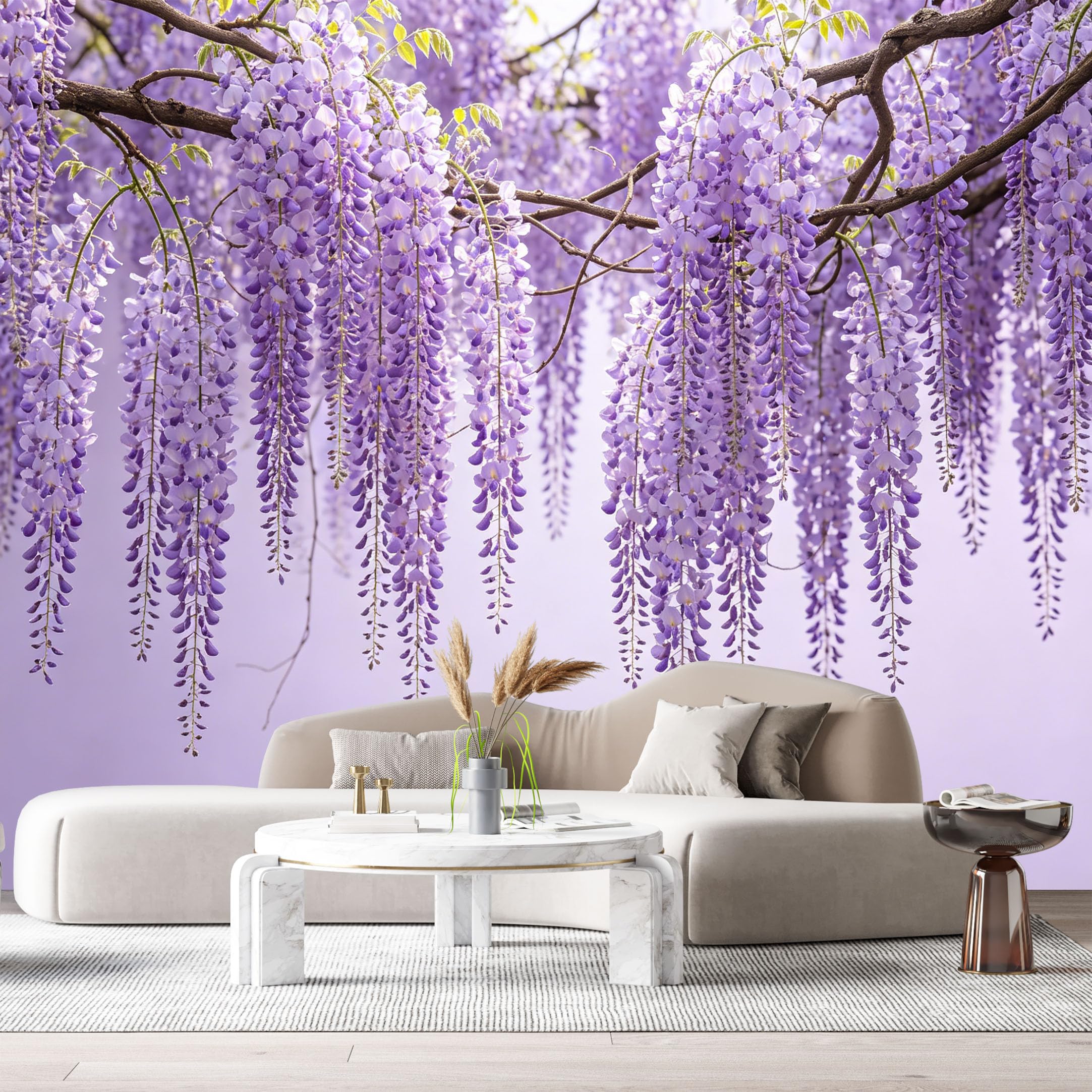 Custom Size Wall Murals Purple Wisteria Botanical Flower Branches Watercolor Style SelfAdhesive Wall Fabric Removable Large Wallpaper for Photo Living Room