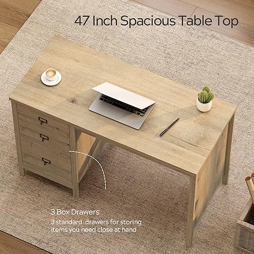 Miniatura 3 de Escritorio ejecutivo de 47 pulgadas con cajones, escritorio moderno de madera para oficina en casa con cajón de archivos, escritorio de computadora