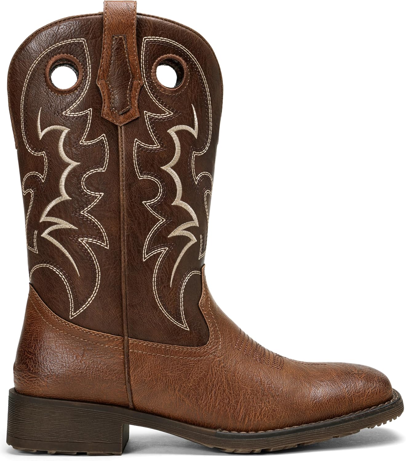 Jousen Cowboy Boots for Men, Retro Square Toe Western Boots with Embroidery, Durable Slip-Resistant Pull-On Boot with Holes