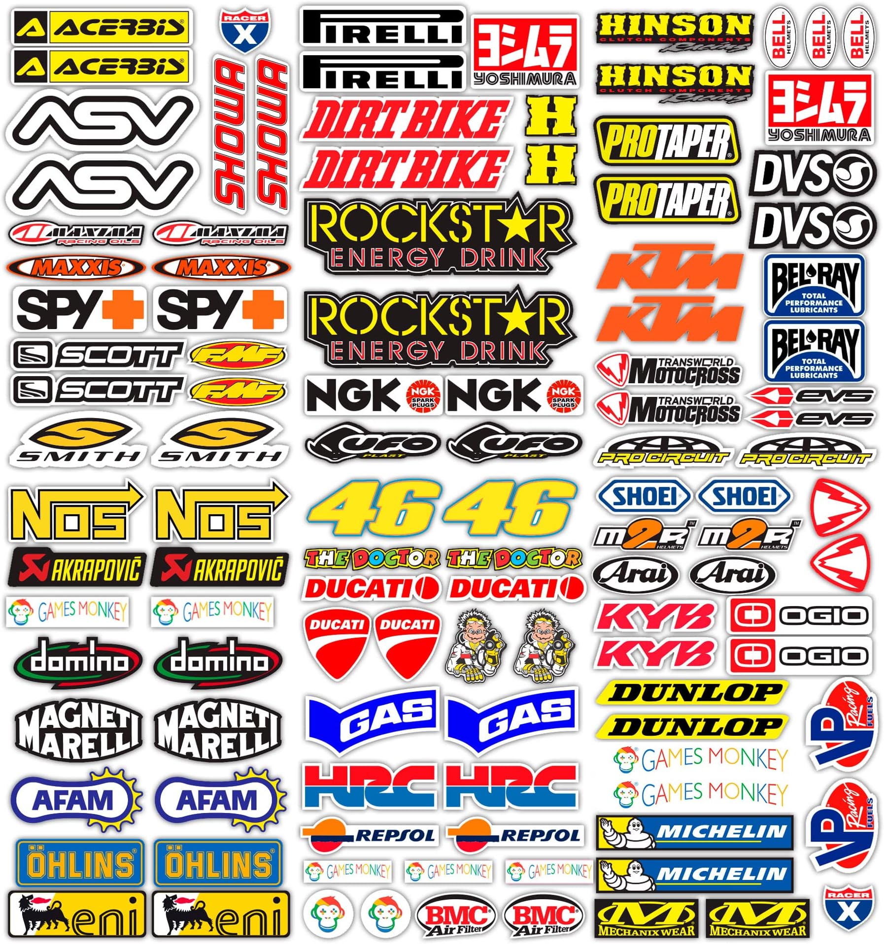 MAS DI VITALE MARIA ditta individuale Motorcycle Stickers Sponsor 113 Pcs Sticker Motocross Graphics Bike MTB Computer Scooter Kit Model Making Vinyl Glossy Pack (36x33 cm)