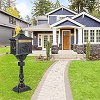 Vista 8 de Giantex Buzón de aluminio fundido con poste Buzones residenciales con bloqueo para exteriores con llaves, puerta deflectora, pernos de expansión