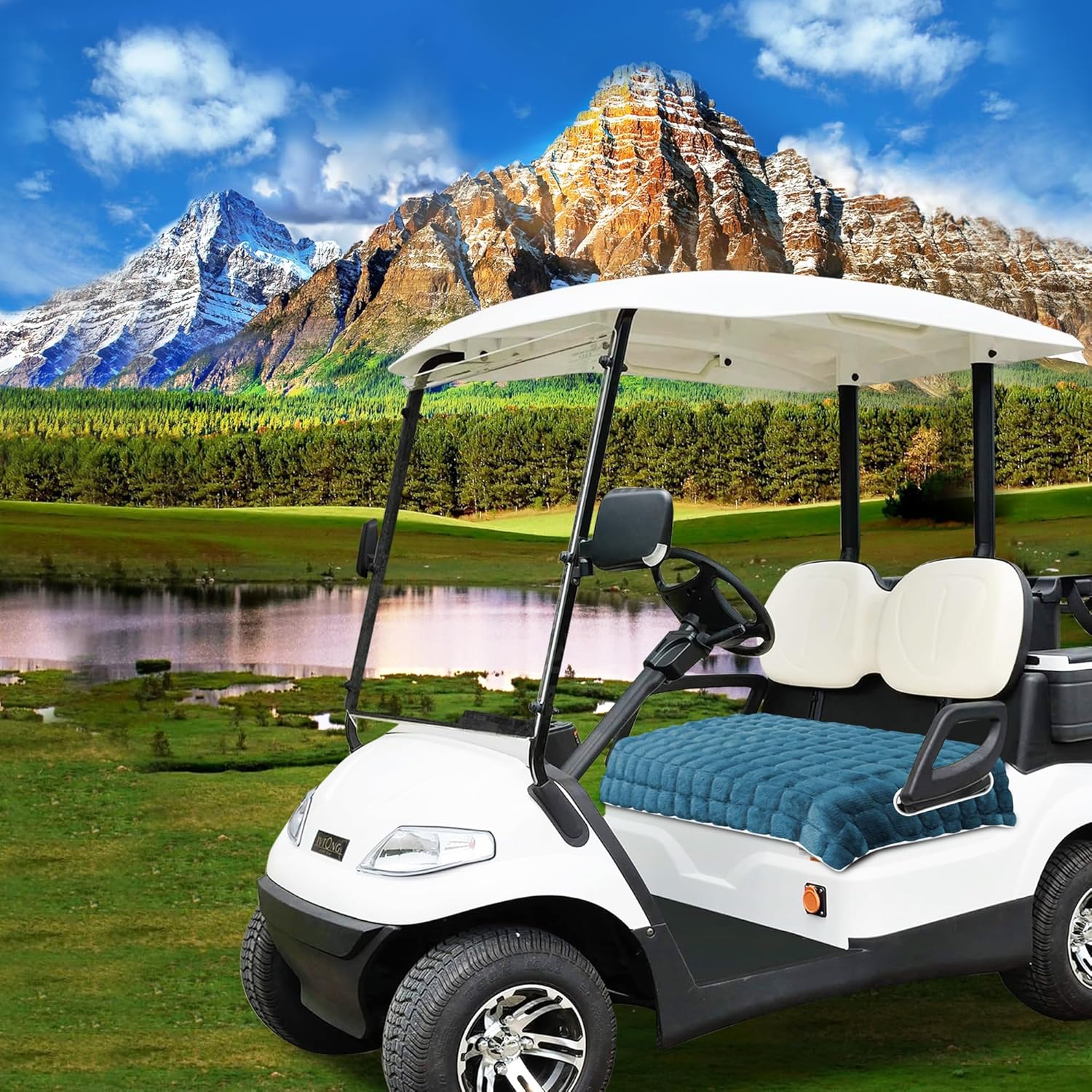 YOKYHOM Golf Cart Seat Covers, Extra Thick Deep-Pile Seat Towel Blanket with Non-Slip Backing for Warmth, Fits EZGO, Club Car, Yamaha and More 2 & 4 Passenger Carts, 50"x27.5", Dark Blue