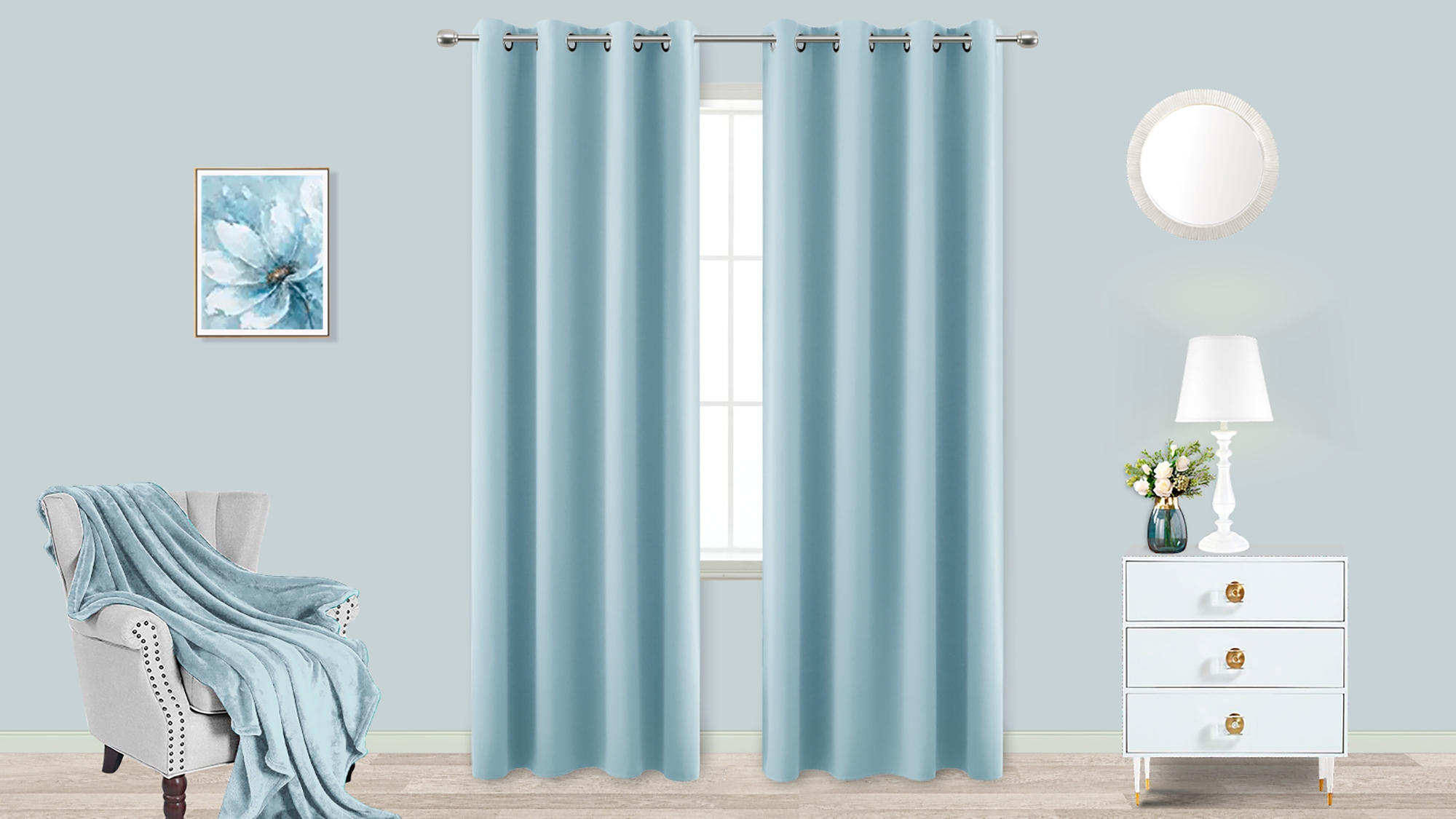Amazon.com: KOUFALL Light Blue Blackout Curtains 90 Inches Long