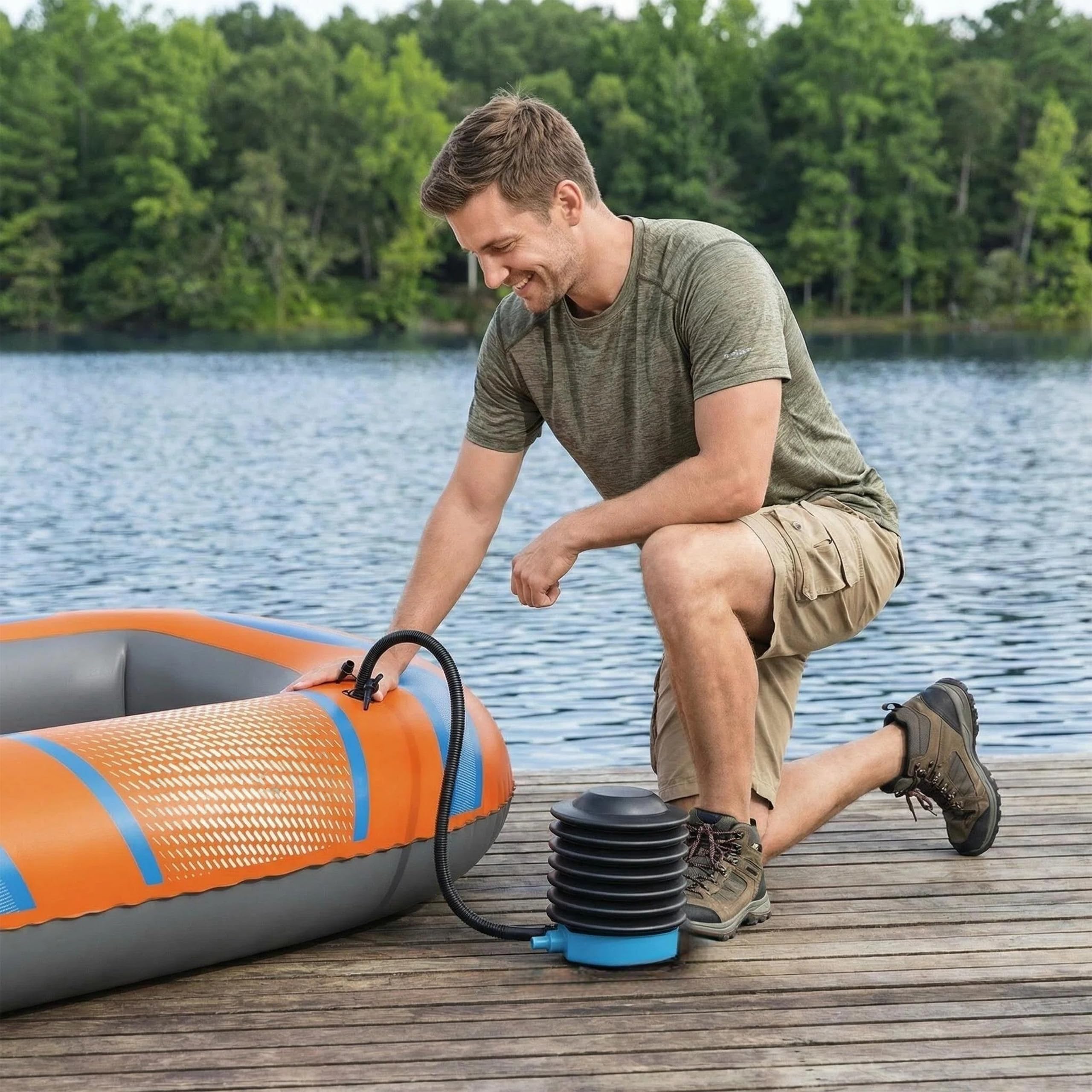 Bateau de pêche Gonflable en PVC 1100D pour 2 Personnes, livré avec pales et Pompe de gonflage, Dimension Environ 185 x 98 x 43 cm
