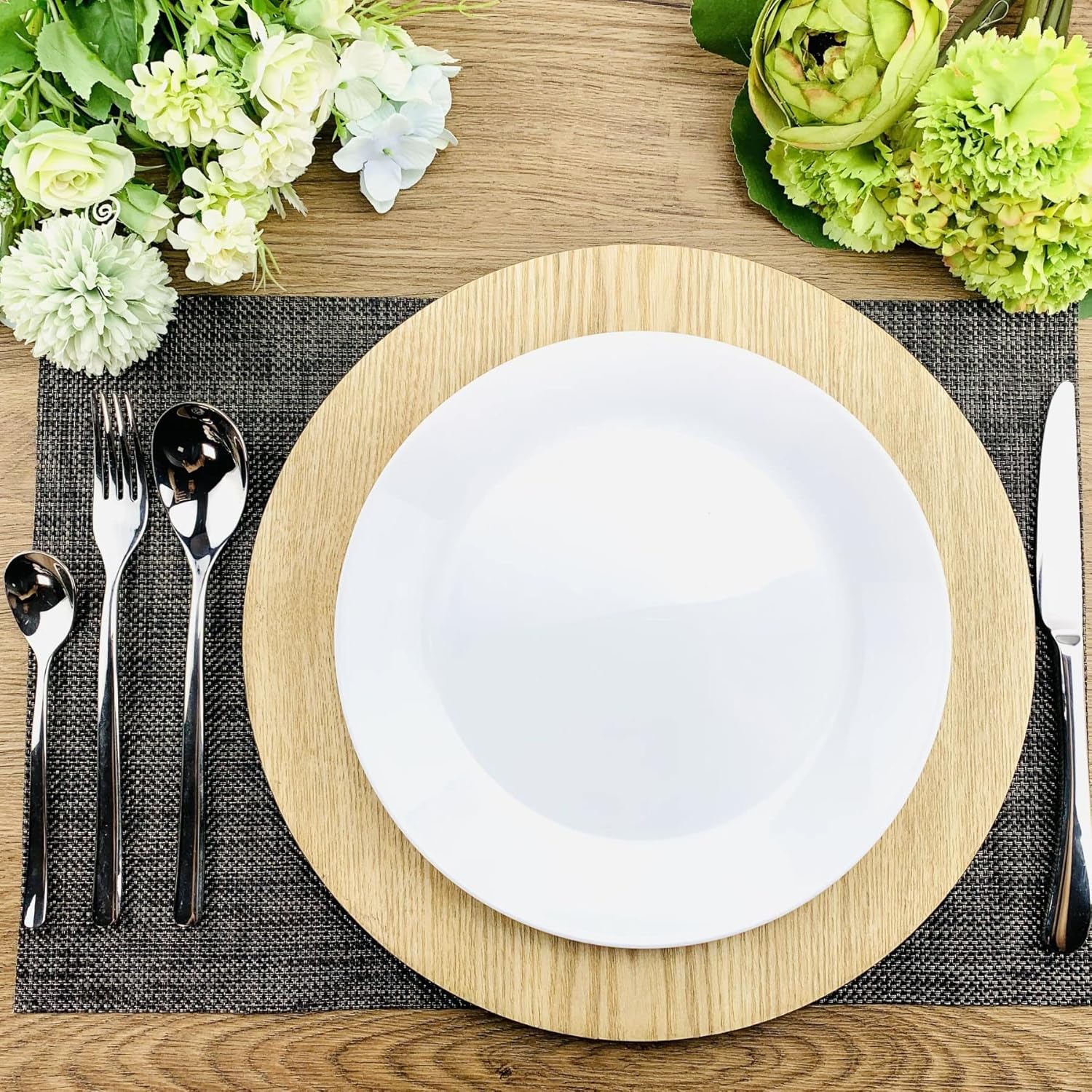  | Alex Wood Style Charger Plates 13inch Set of 6 Dinner Chargers for Tabletop Decor Holiday Wedding Party (Honey Wood), DIA 13 inch: Charger Plates