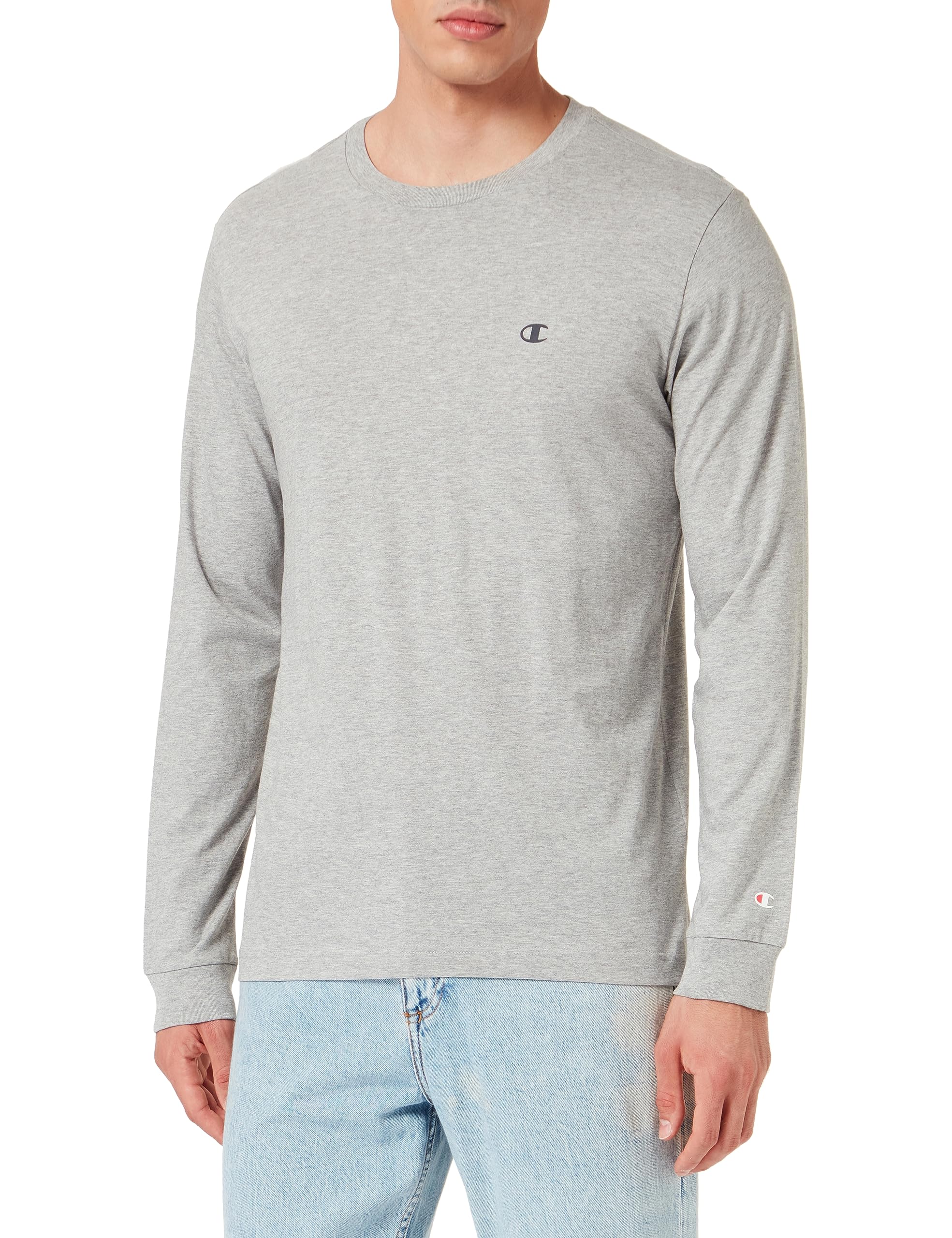 Champion Legacy Basics-L-s Crewneck Men's Long Sleeve T-Shirt, Grigio Melange Chiaro, M