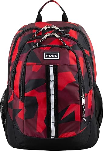 FUEL Mochila unisex grande con múltiples bolsillos y parte inferior resistente al agua, Rojo (Red Camouflage), Escuela
