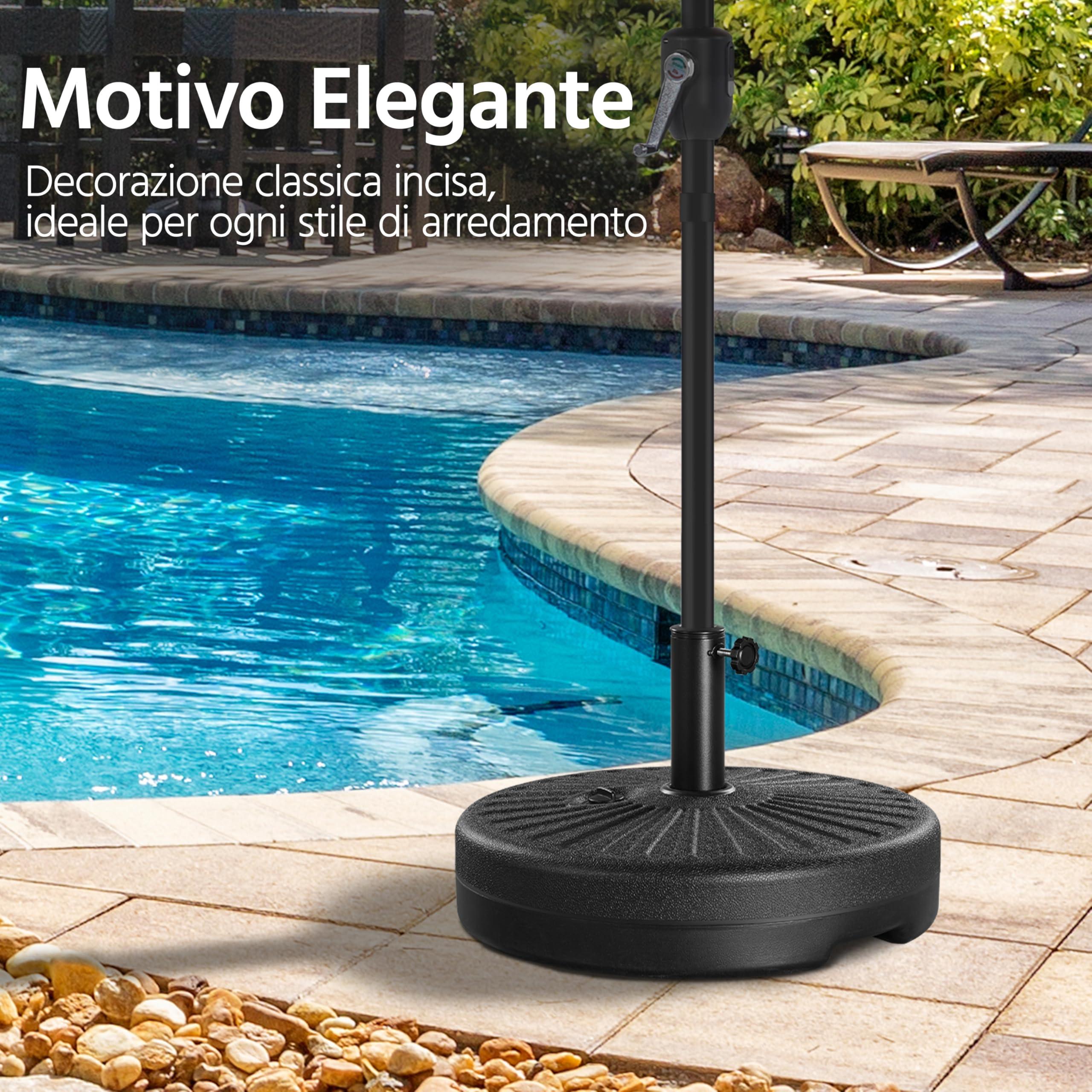 Yaheetech Base per Ombrellone da Giardino in HDPE e Ferro Riempibile con Sabbia o Acqua 22L Supporto per Pali da Ø38mm e Ø48mm Esterno Veranda Terrazza Spiaggia Piscina Patio Nero