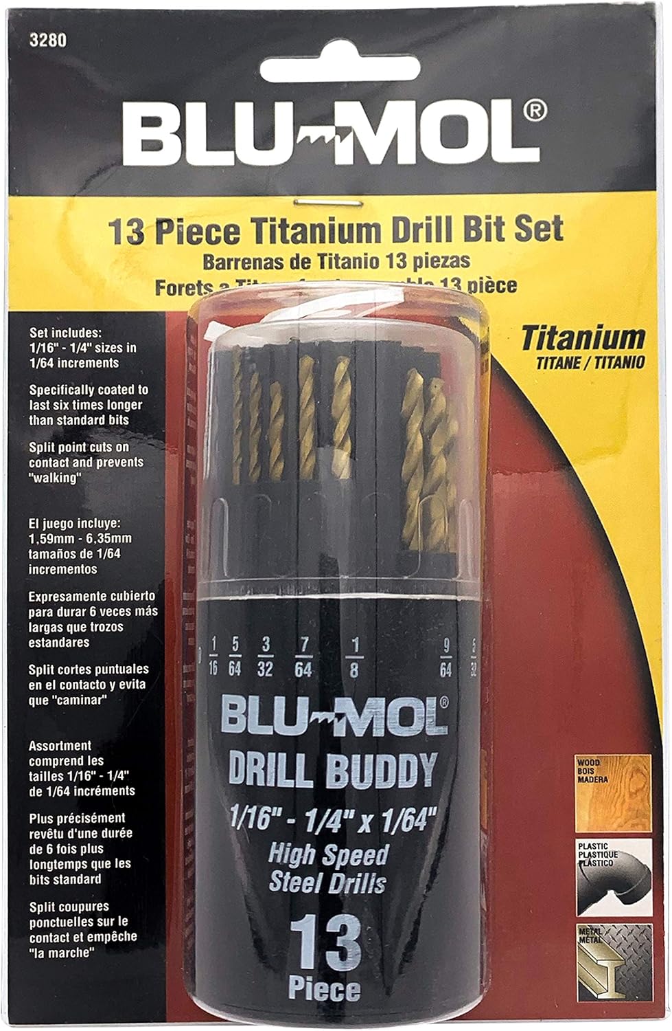 Disston E0102642 BluMol Titanium Drill Bit Sets, Plastic dial case, 13