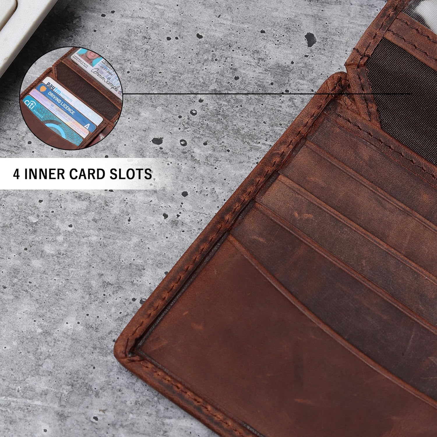 100% Genuine Hunter Leather, RFID Blocking, Bifold Wallet, Thin & Stylish with ID Window Brown Colour, Secure, Durable Extra Capacity with 9 Credit Cards slots, Gift for Him - Image 2