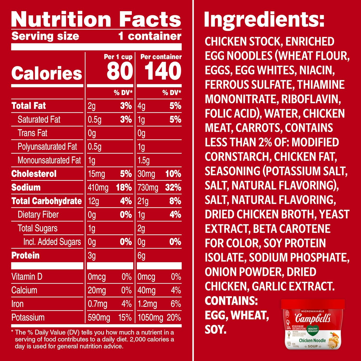 Campbell's Healthy Request Chicken Noodle Soup, 15.3 Oz Microwavable Bowl (Case of 8)