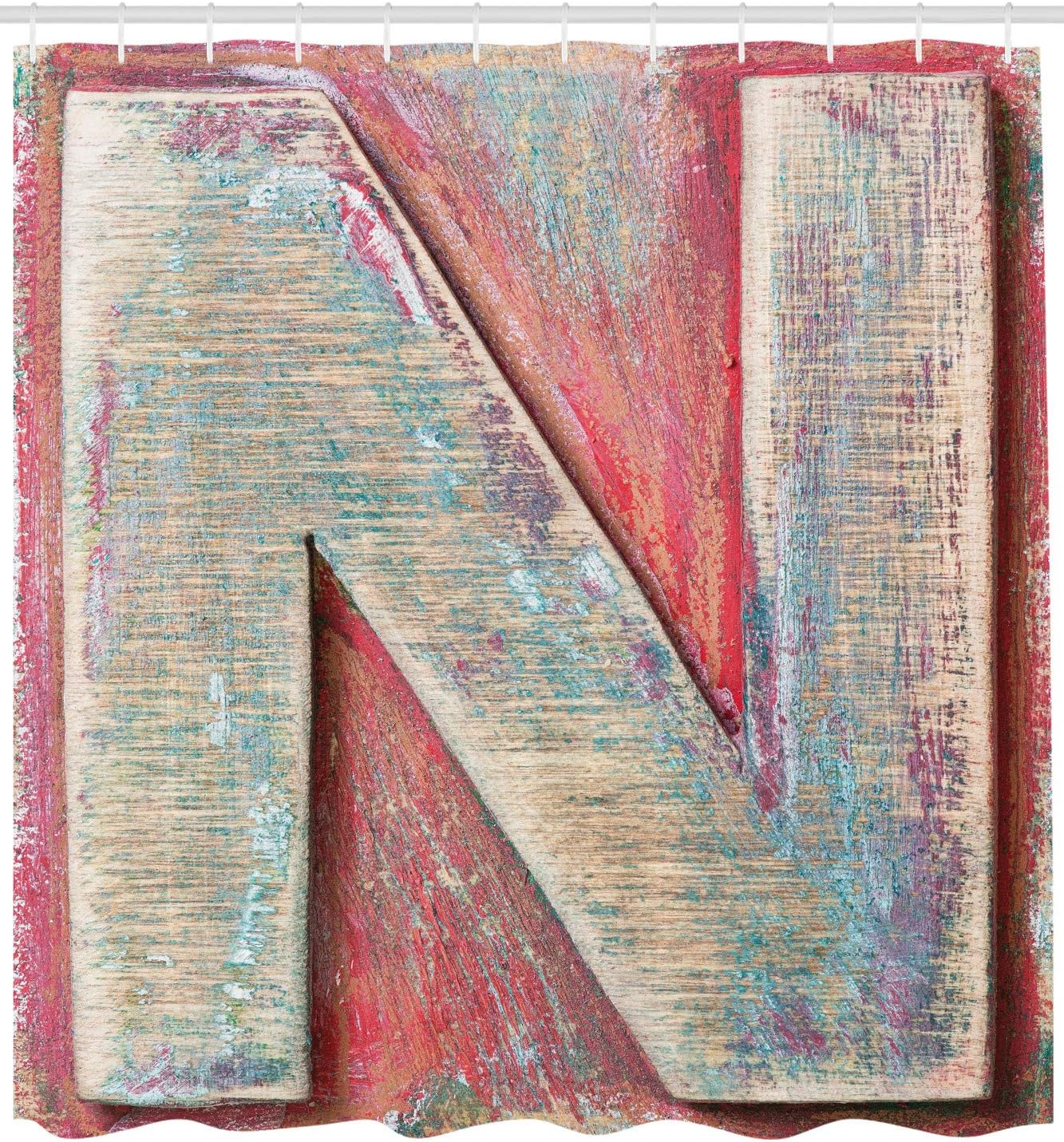 Ambesonne Letter N Shower Curtain, Sketch Style Colorful Typography Soft Featured Grunge Character, Cloth Fabric Bathroom Decor Set with Hooks, 69" W x 84" L, Dark Coral Ivory Seafoam