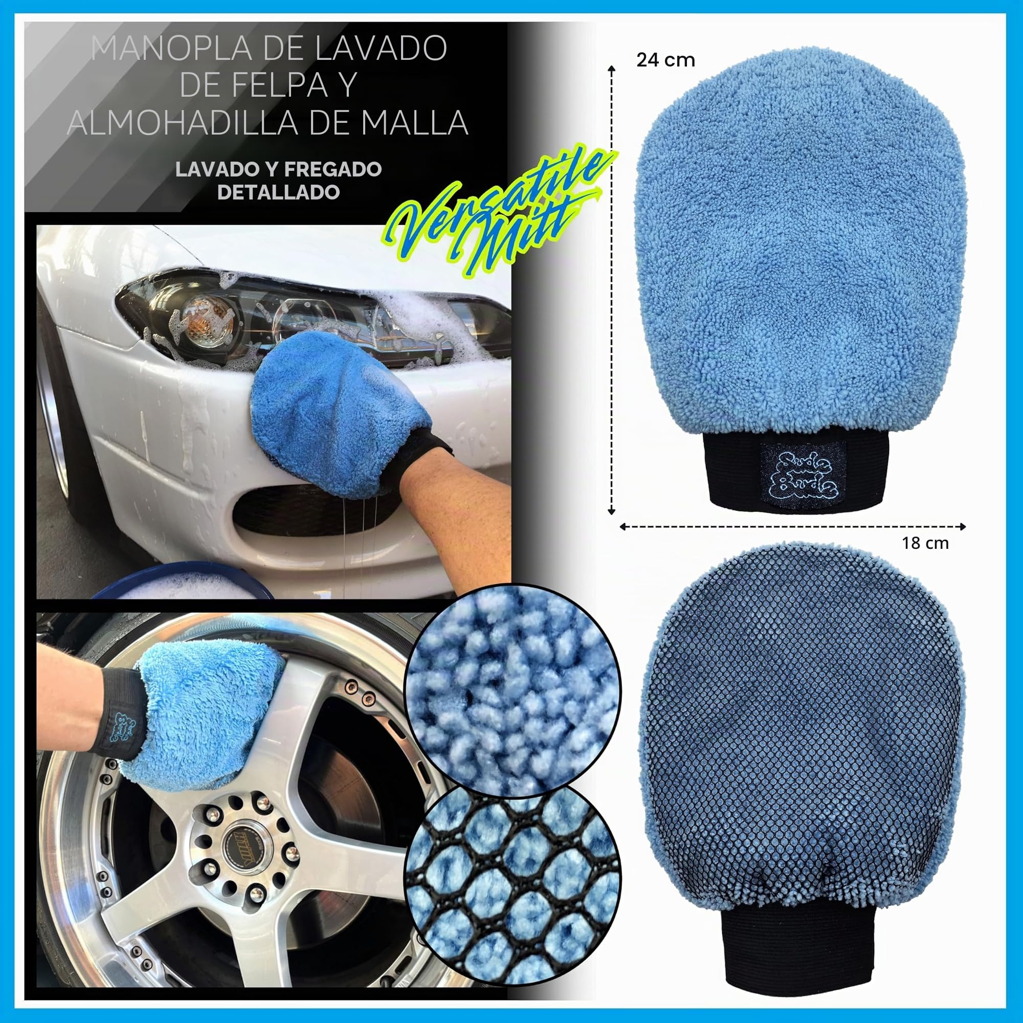 Kit Limpieza Coche Premium Microfibra 10pcs. Guantes para Lavado, Twisted Loop Toalla, Paños Interiores y Cristales, Cepillo Llantas y Cepillos Detalles. Lavado Interior y Exterior