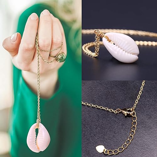 Miniatura 4 de Gargantilla con colgante de concha de mar natural, gargantilla ajustable chapada en oro de 18 quilates, joyería hecha a mano para mujeres y niñas