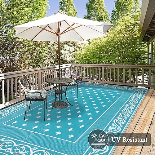 Miniatura 4 de Pauwer Alfombra impermeable para exterior de 6x9, alfombra reversible de pajita de plástico para patio, camping, alfombra de RV para interior y