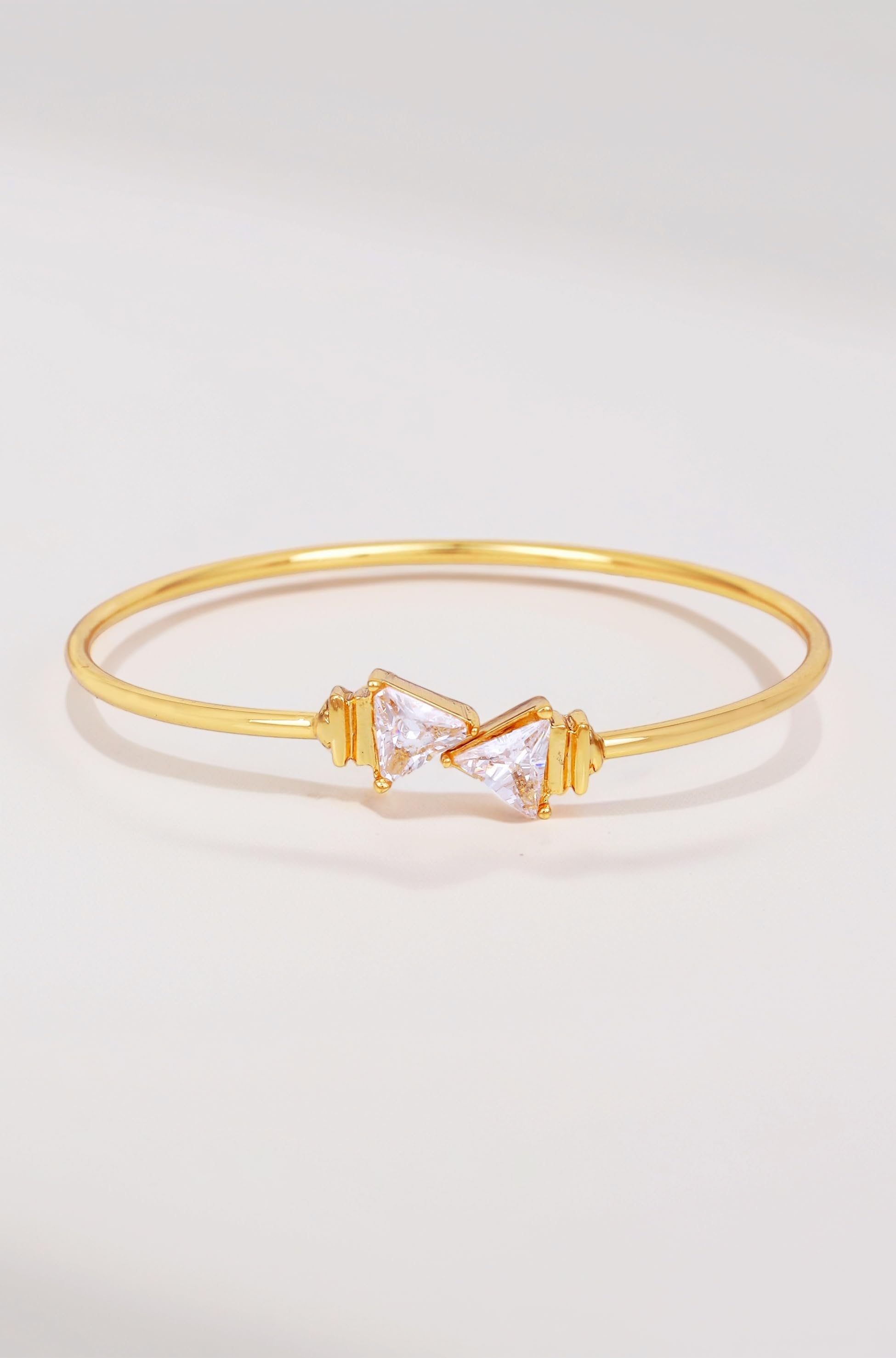 Jewellery Bracelet For Women Gold Plated Dazzling Free Size Cuff Kada Bracelet with White Crystals for Girls and Women-101555 BR
