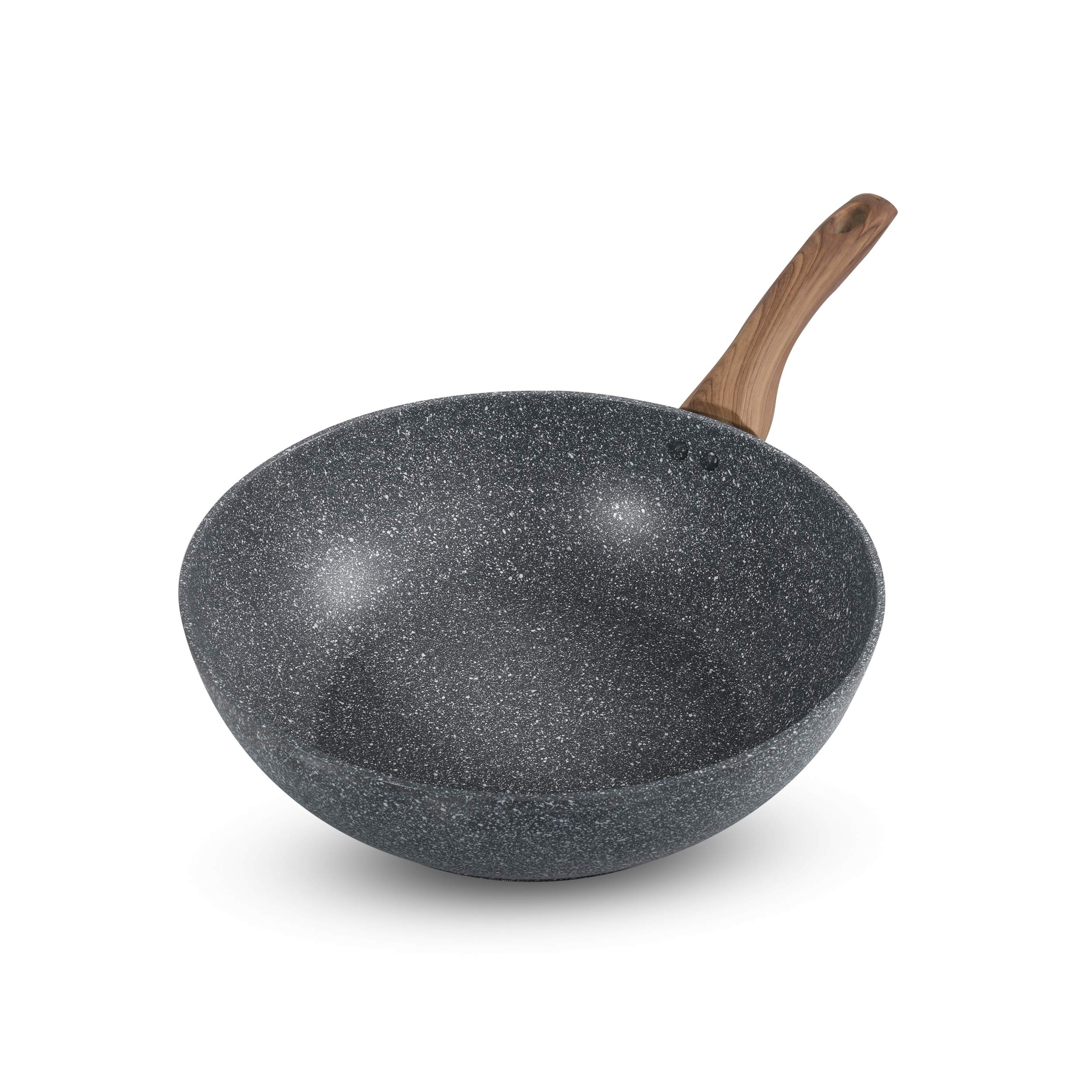 Homeway – 30cm Marble Coated Wok, 5 Layer Non-Stick Coating, 3mm Thickness, Forged Construction, Fast Heating Induction Bottom – HW3418