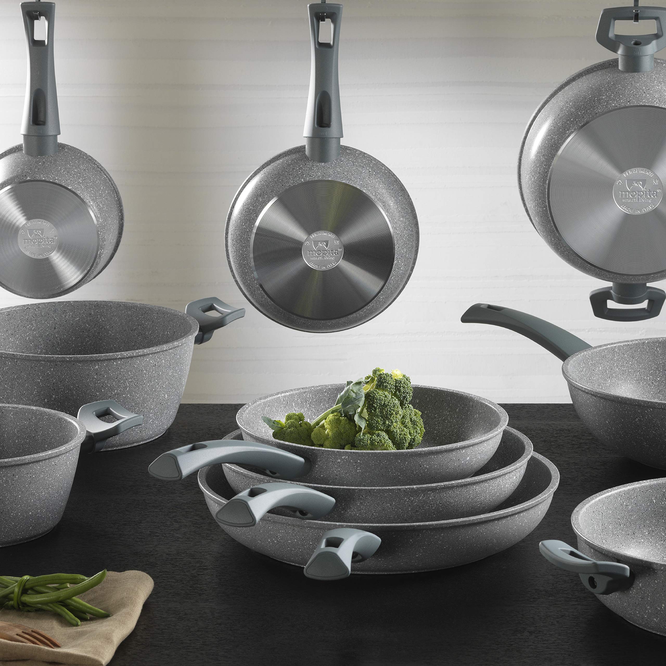 MOPITA ROCCIA VIVA Casseruola Antiaderente Ø 24 cm Padella per tutti i piani cottura (No Induzione), Rivestimento 5 strati Antigraffio, Manico Soft Touch